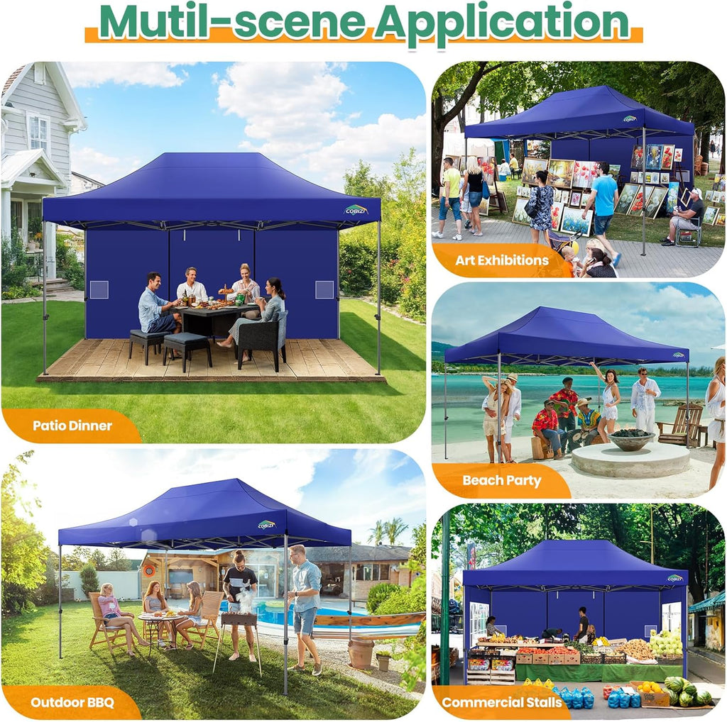 COBIZI 10x20 Heavy Duty Pop up Canopy Tent with 6 sidewalls Easy Up Commercial Outdoor Canopy Wedding Party Tents for Parties All Season Wind & Waterproof Gazebo with Roller Bag,Black(Frame Thickened) wourant