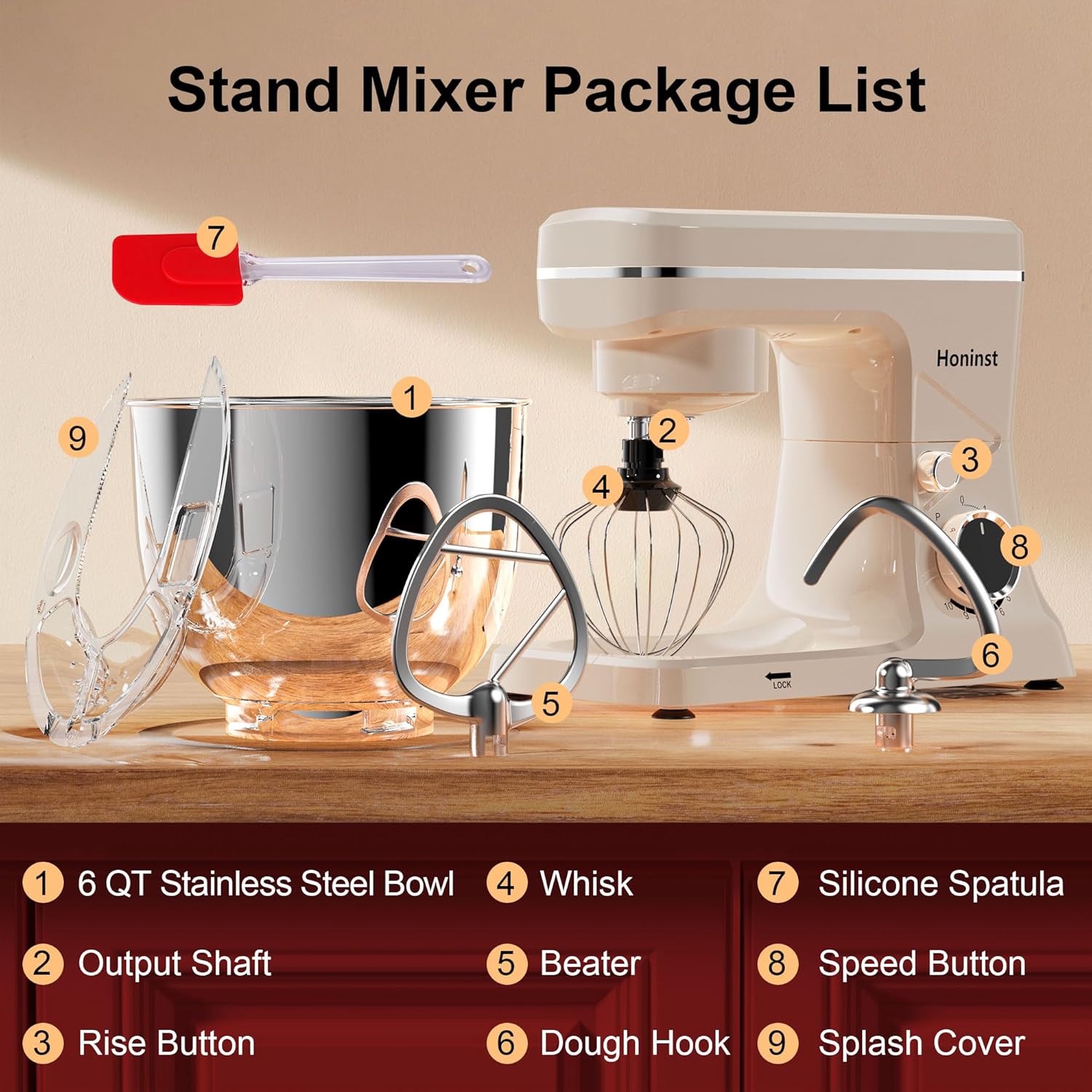 10-Speed Stand Mixer with 8-in-1 Splash Guard, Tilt Head, 6-Quart Stainless Steel Bowl + Dishwasher-Safe Dough Hook/Whisk/Blender/Scraper wourant