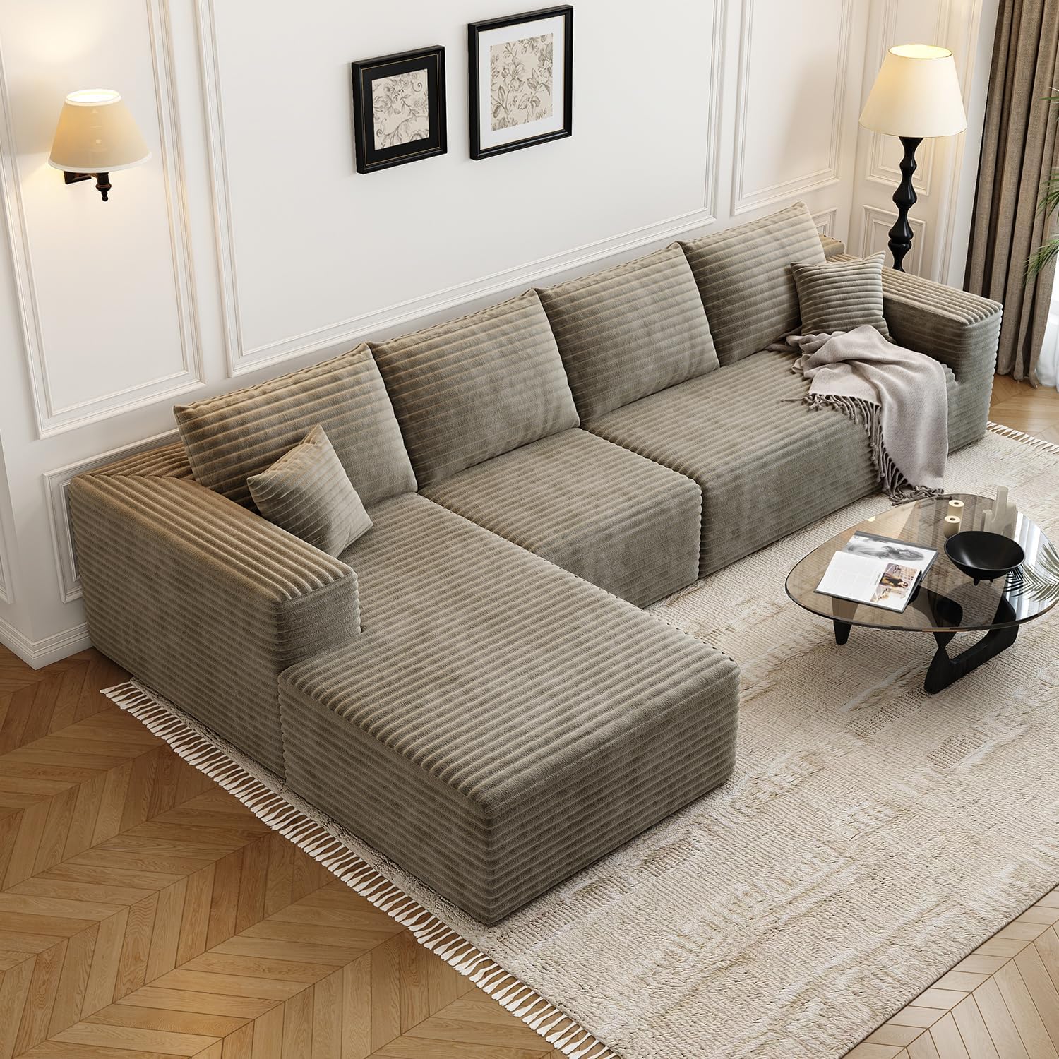 107.5" Cloud Modular Sectional Sofa Couch with L-Shape Chaise,Modern Minimalist Upholstered Couches wourant