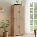 Fluted Pantry Cabinet, 72" Tall Modern Storage Cabinet with 4 Doors, Organizer, Drawer and Adjustable Shelves, Wood Cupboard for Kitchen, Dining Room, Living Room and Bathroom, Natural Oak wourant