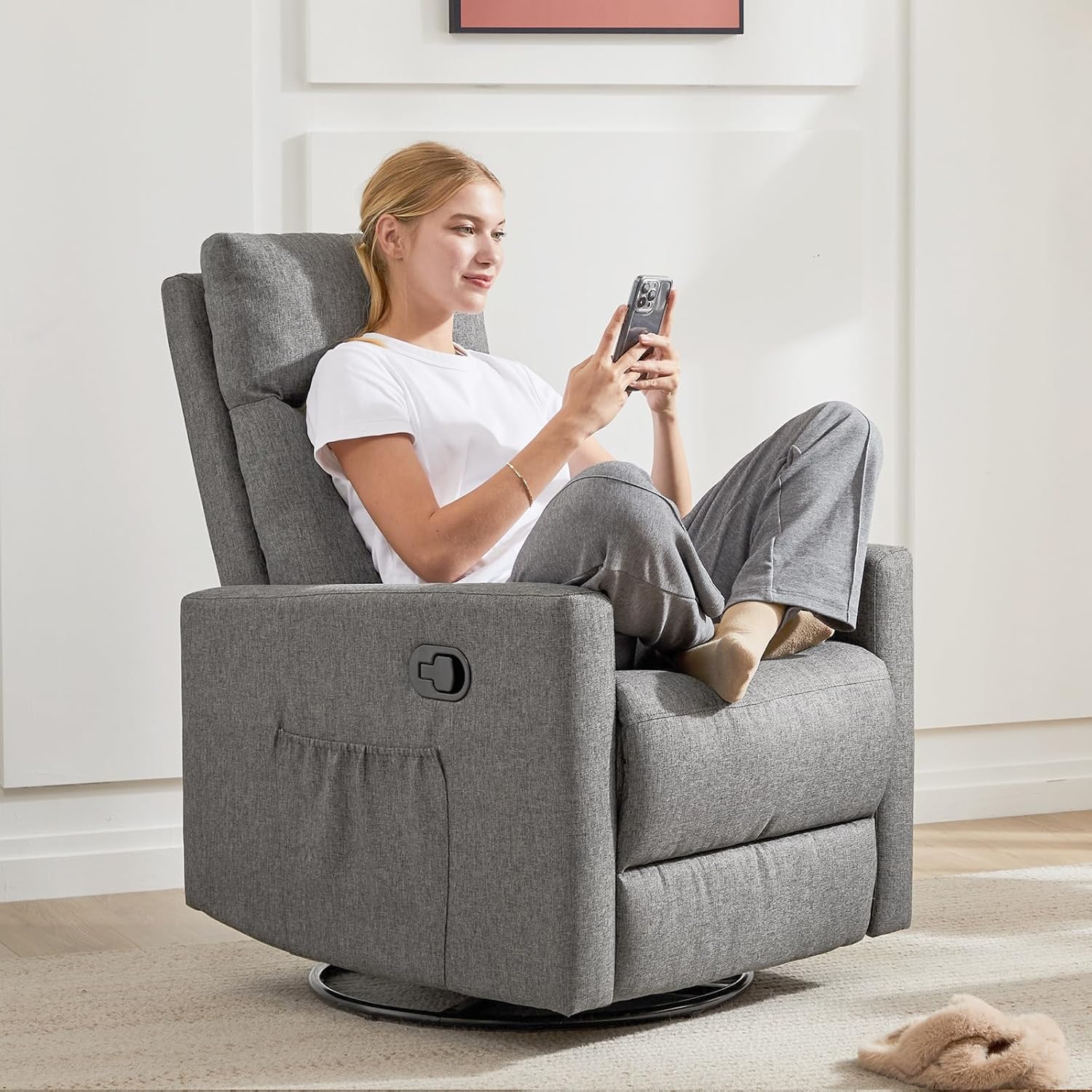 Sweetcrispy Recliner Chair, 360 Swivel Rocker Chair for Adults, Glider Rocker Recliners, Nursery Chairs for Living Room, High Back, Upholstered Deep Seat, Classical Brown wourant