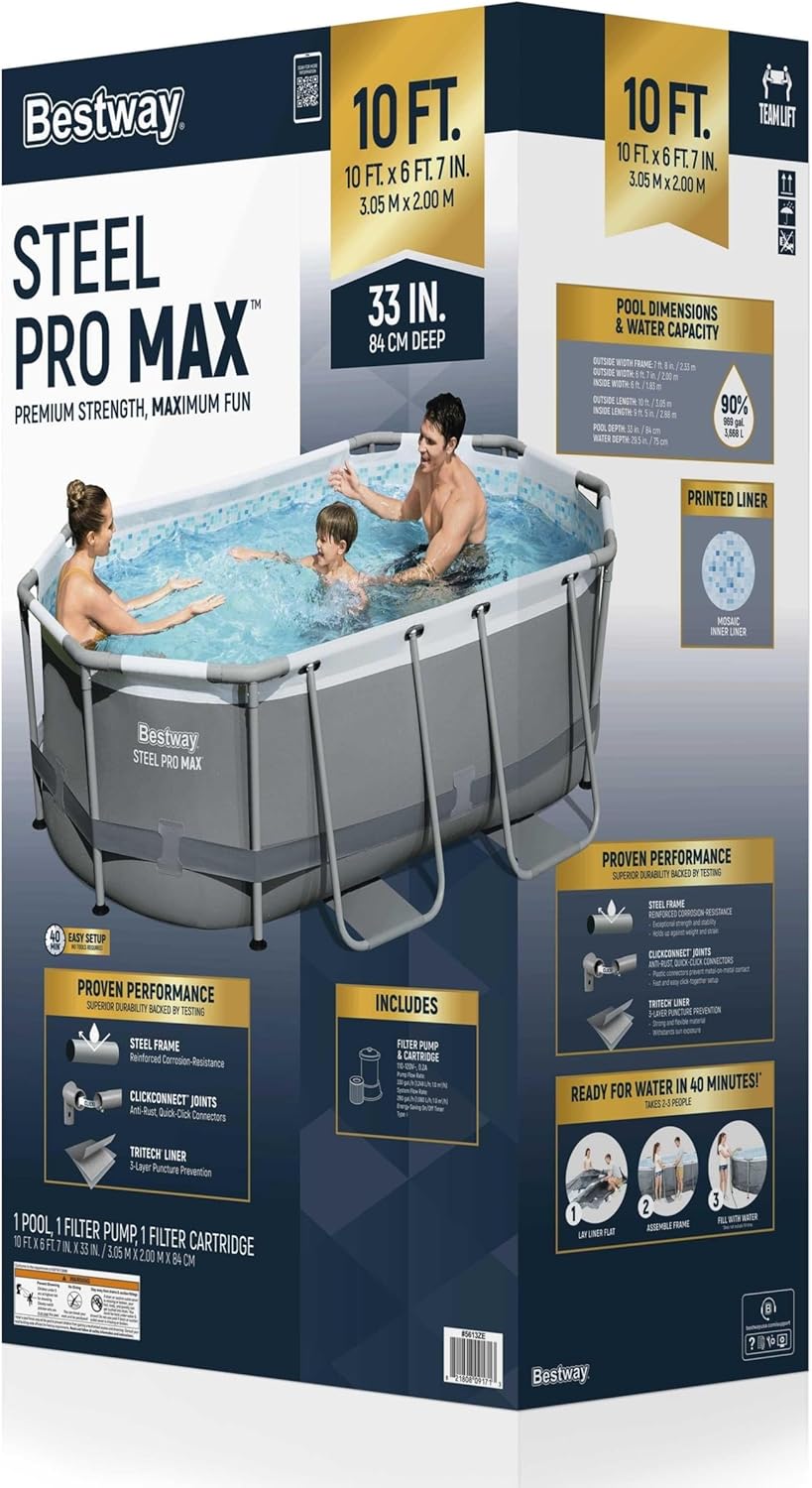 Power Steel 14' x 8'2" x 39.5" Oval Above Ground Pool Set | Includes 530gal Filter Pump, Ladder, ChemConnect Dispener wourant
