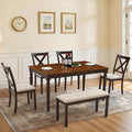 LUXOAK 6-Piece Solid Wood Dining Table Set 60'' Farmhouse Wood Kitchen Chairs Set wourant