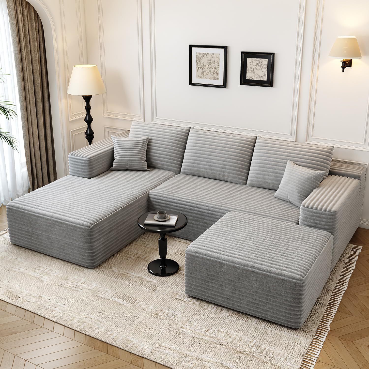107.5 inch Cloud Modular Sectional Sofa with L-Shaped Chaise Lounge, Modern Minimalist Upholstered Sofa Deep Seating Corner Sofa wourant