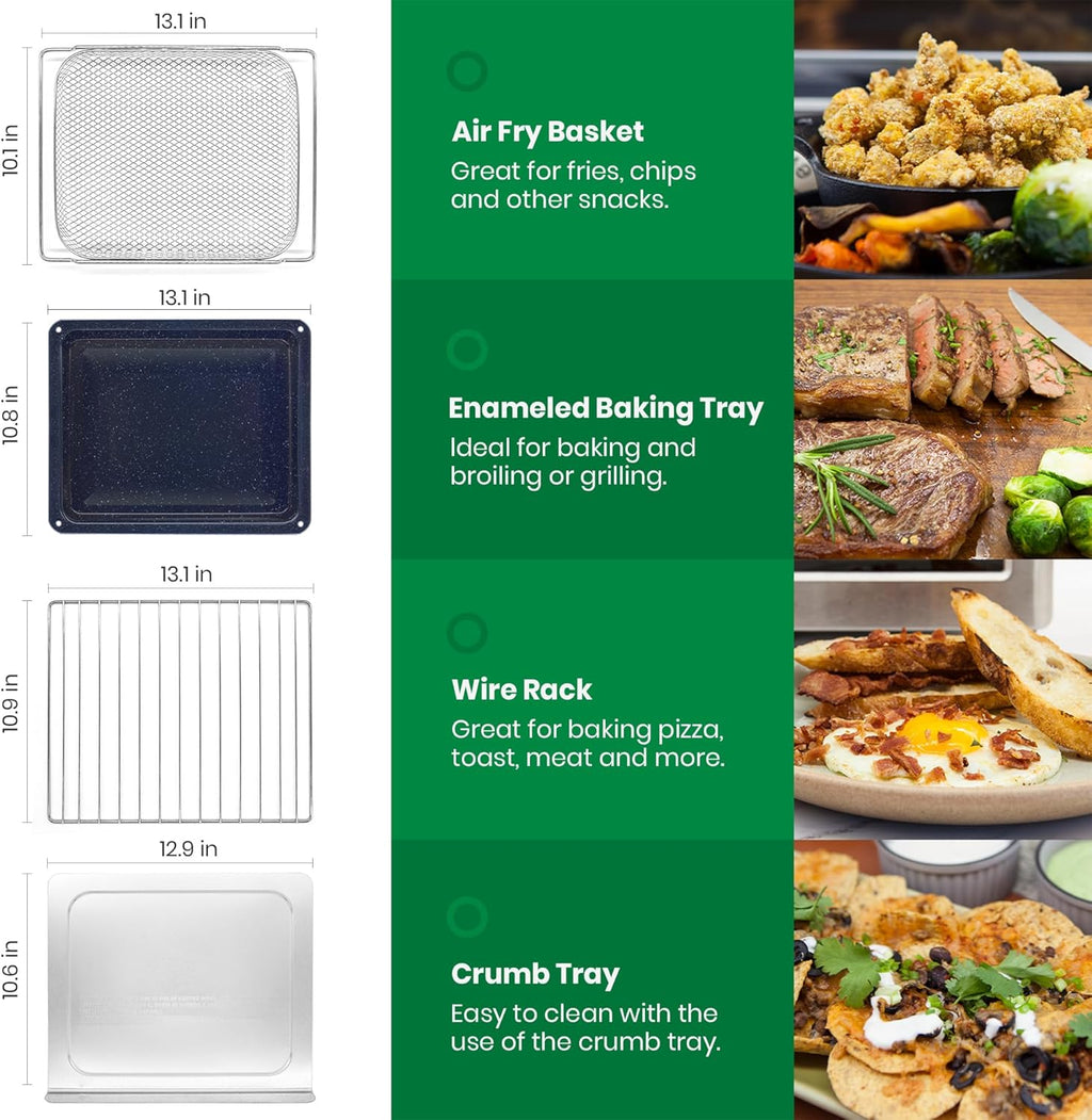 Infrared Heating Air Fryer Toaster Oven, Extra Large Countertop Convection Oven 10-in-1 Combo, 6-Slice Toast, Enamel Baking Pan Easy Clean with Recipe Book, Black Matte Stainless Steel wourant