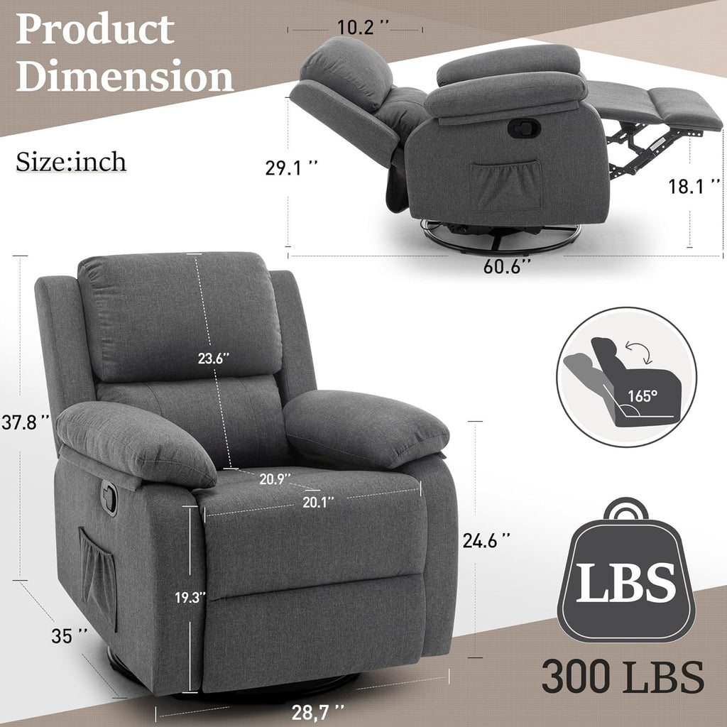 Reclining rocking chair 360 degree rotating fabric sliding reclining chair wourant