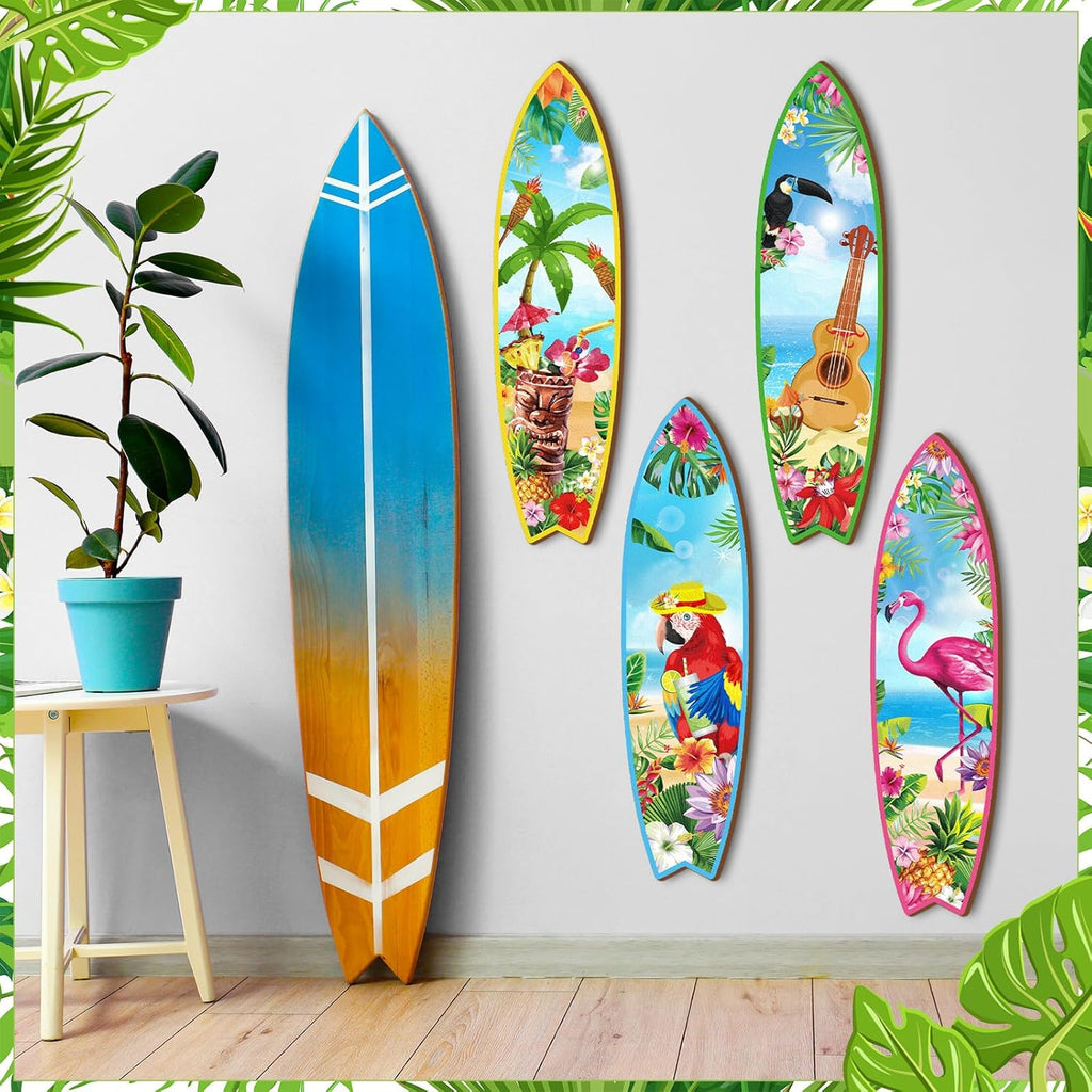 Blulu 4 Pcs Surfboard Wall Decor Surfboard Wall Hanging Sign Wooden Beach Decoration Summer Theme Decor Hawaiian Luau Party Decoration for Home Bar Aloha Tropical Birthday Party(Tiki) wourant