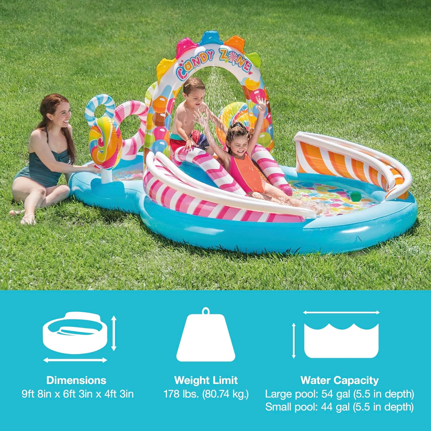 Intex 96" x 78" x 28" Inflatable Jungle Adventure Play Center Spray Kiddie Pool - Backyard Kids Water Slide, Outdoor Blow-Up Splash Pad for Toddlers wourant