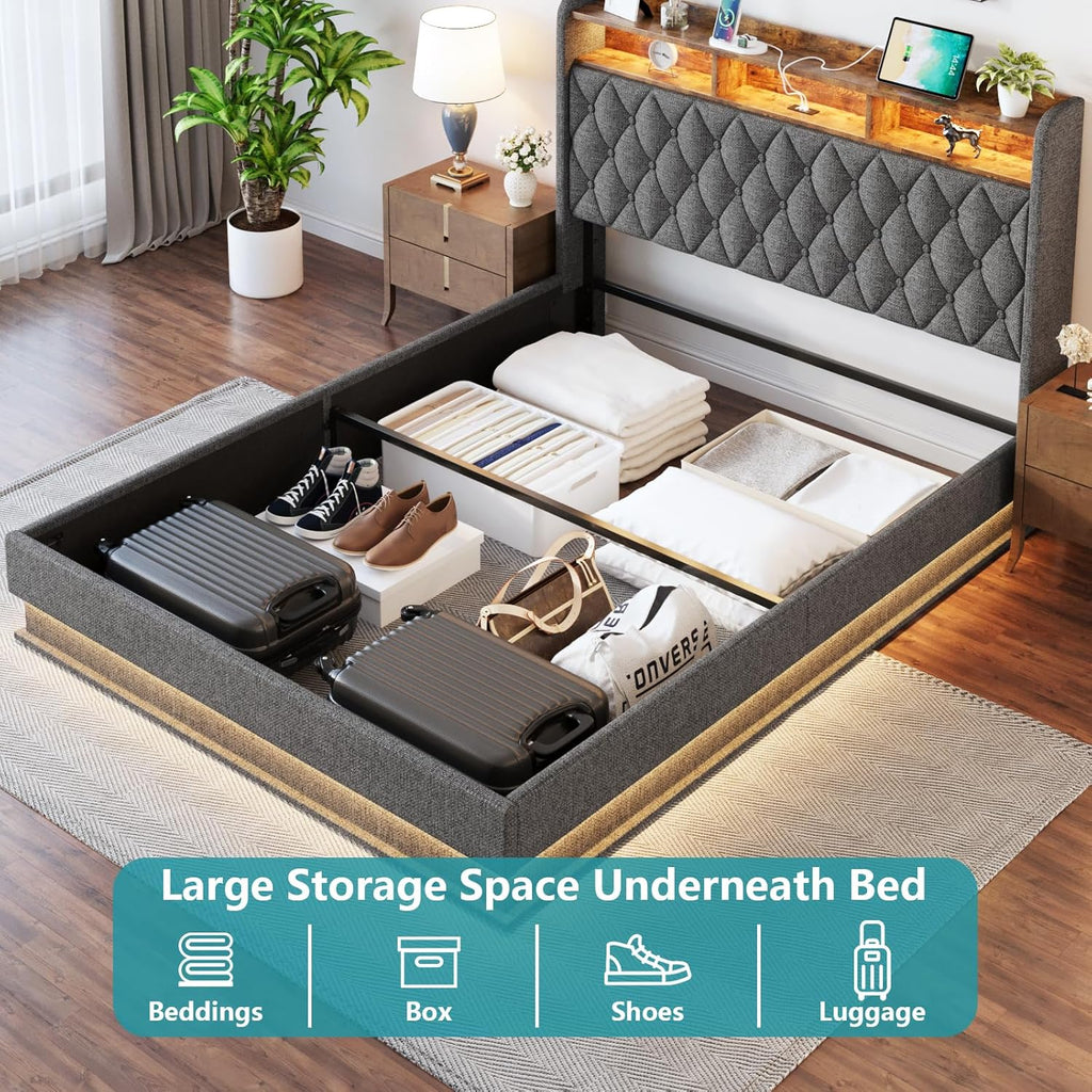 Queen Bed Frame Storage Lift Up Queen Size Bed Frame Headboard Upholstered Platform Bed wourant