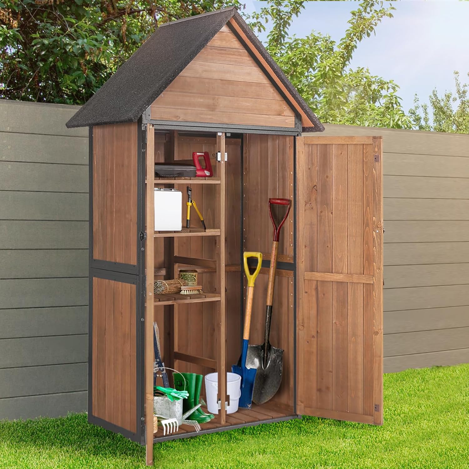 Sheds Outdoor Storage Garden Shed with Metal Frame Structure and Adjustable Shelves wourant