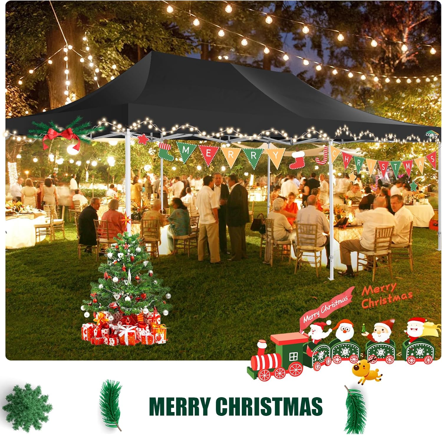 COBIZI 10x20 Heavy Duty Pop up Canopy Tent with 6 sidewalls Easy Up Commercial Outdoor Canopy Wedding Party Tents for Parties All Season Wind & Waterproof Gazebo with Roller Bag,Black(Frame Thickened) wourant