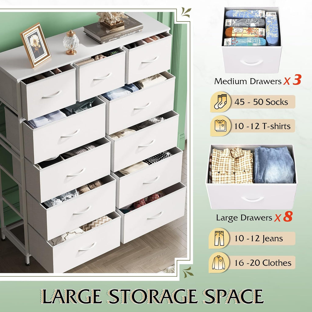 Storage Organizer Unit with 11 Fabric Bins, Storage Drawers Organizer with Steel Frame, Tall Storage Tower Organizaton wourant