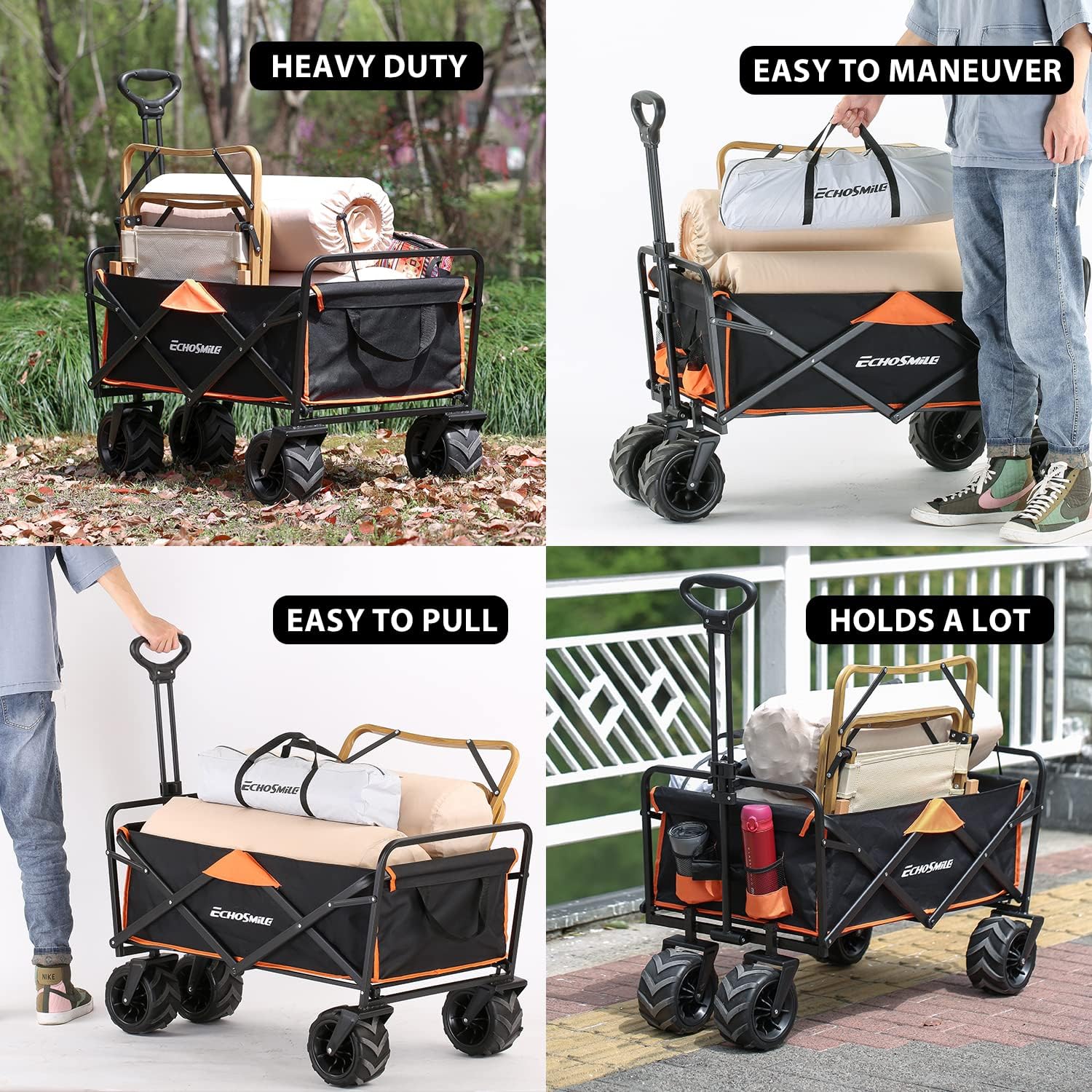 Heavy Duty 350 lb Capacity Foldable Caravan, Outdoor Folding Camping Caravan, Portable Grocery Cart, Adjustable Rolling Cart wourant