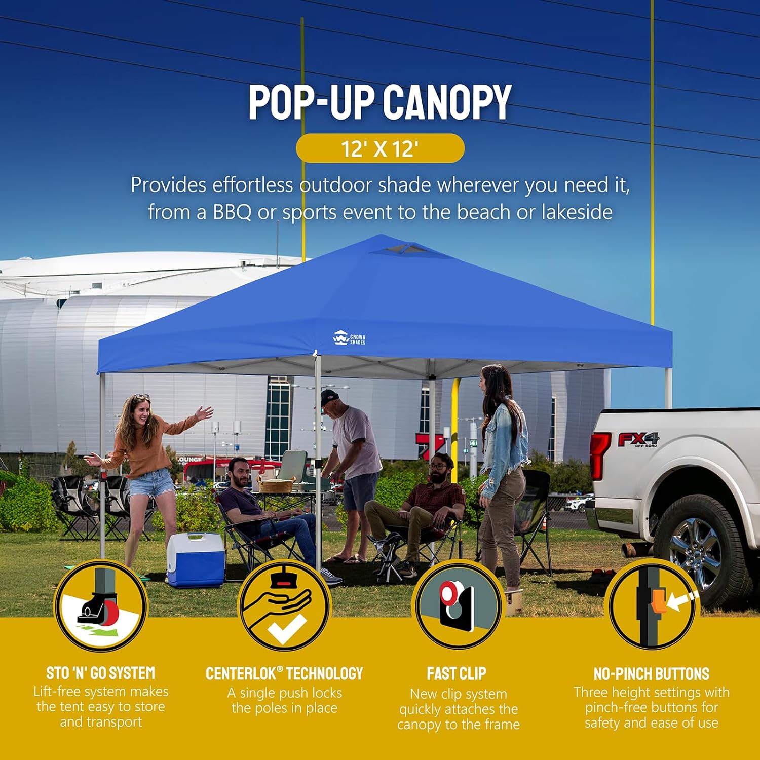 10x10 Pop-Up Awning - One-Click Installation Beach Tent - Outdoor Sunshade Silver Coated Top, 3 Heights and 4 Sand Pockets wourant