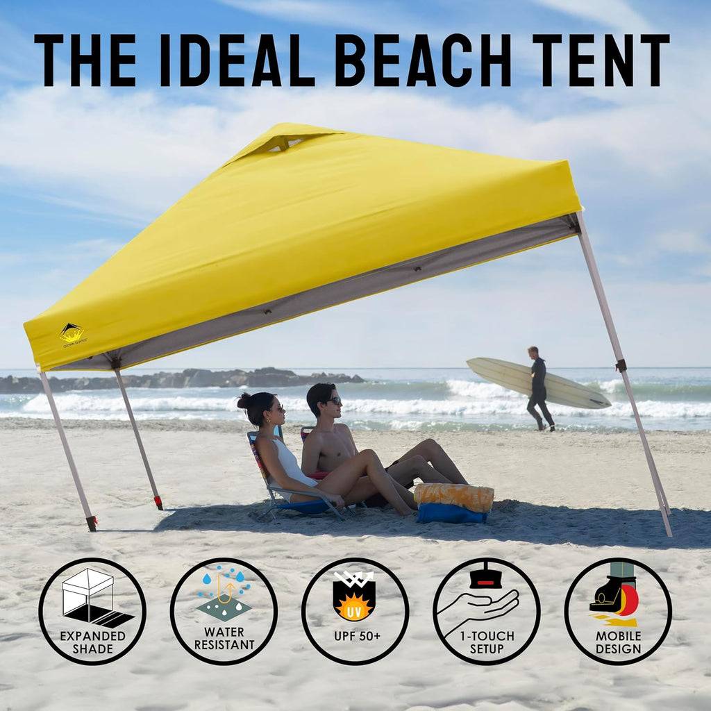 10x10 Pop-Up Awning - One-Click Installation Beach Tent - Outdoor Sunshade Silver Coated Top, 3 Heights and 4 Sand Pockets wourant