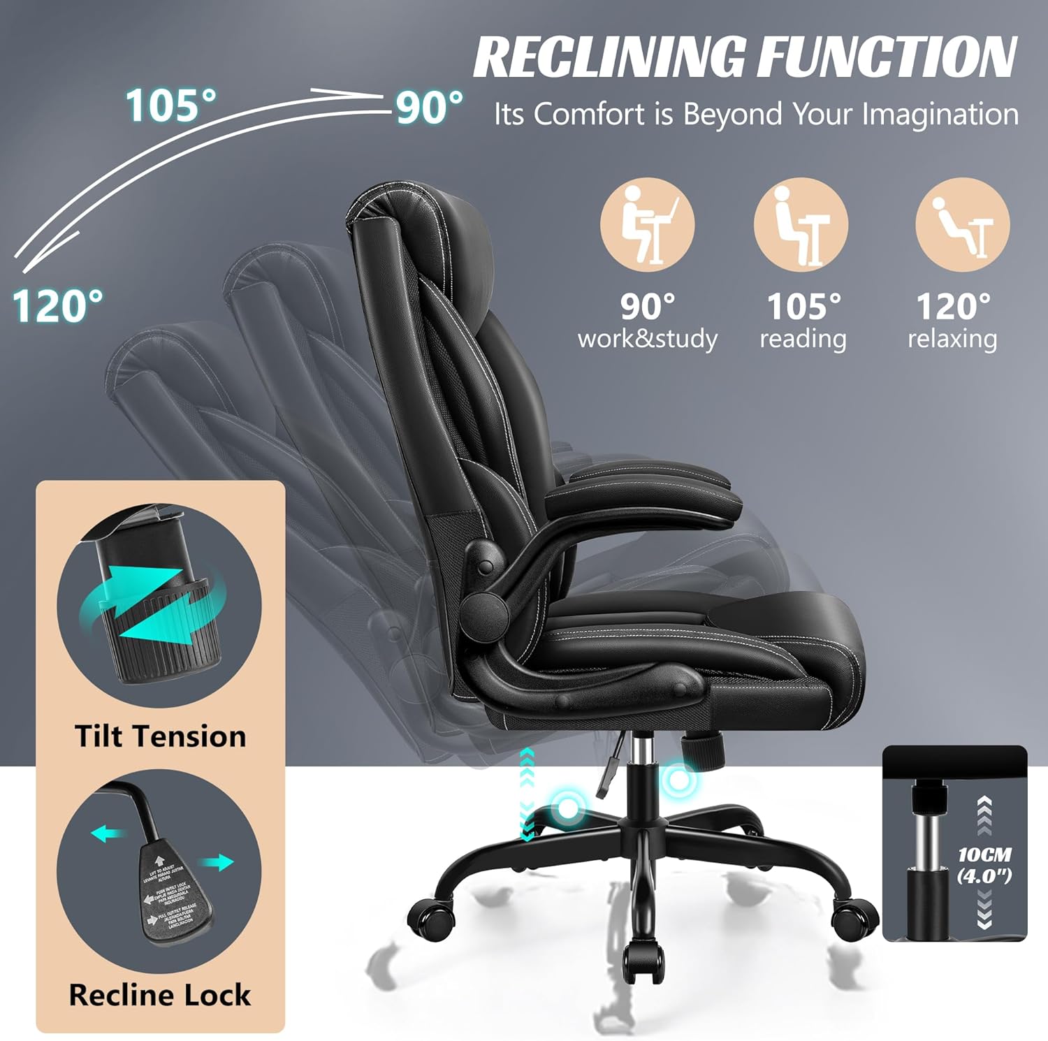 Office Chair Large High-Foot Computer Desk Chair, Breathable Leather Chair Lumbar Support Rotating Computer Chair wourant