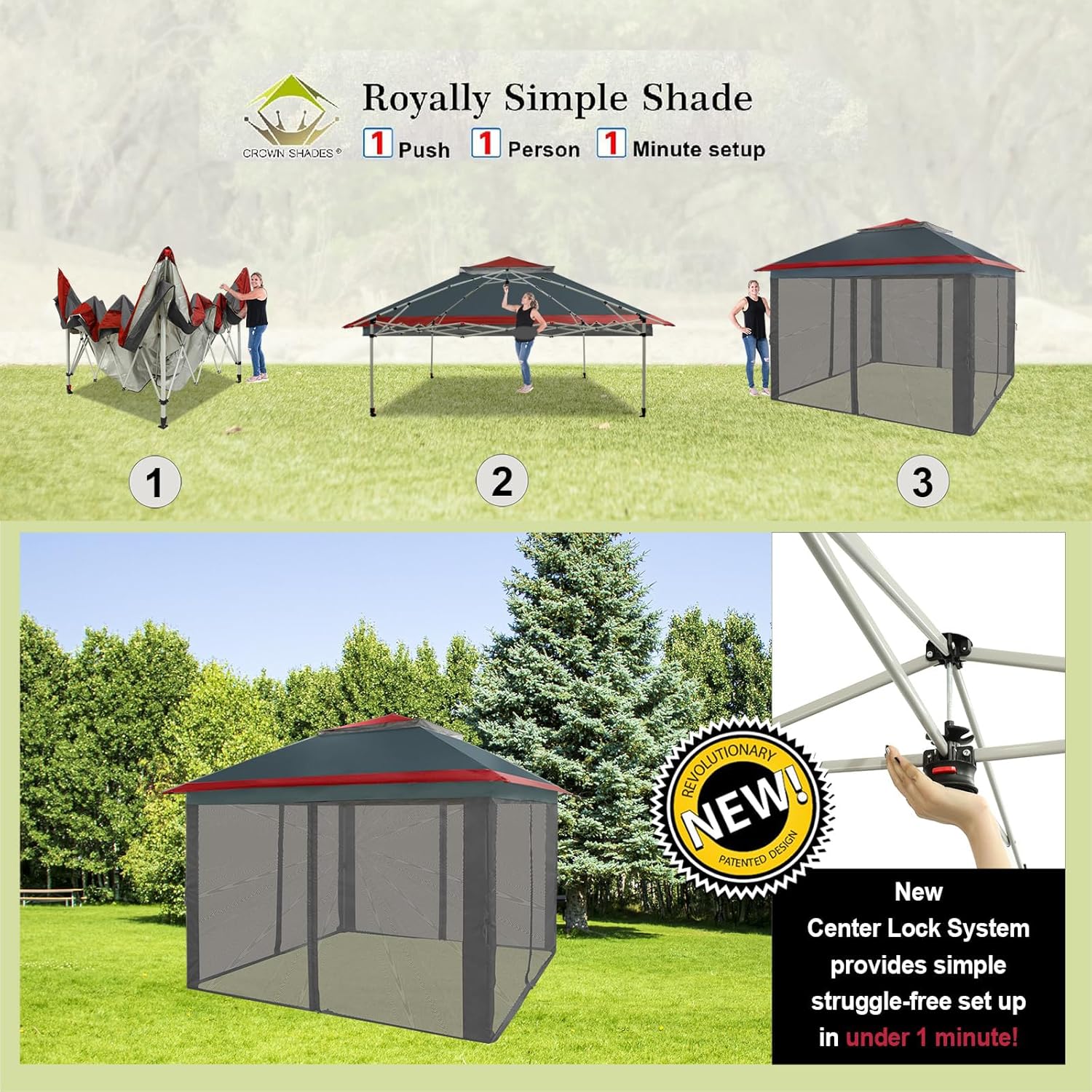 CROWN SHADES 13x13 Pop Up Gazebo, Canopy Tent, Gazebos on Clearance - Outdoor Gazebo for Backyard & Patio Furniture - Carpa Pop Up Tent with Wheeled STO-N-Go Cover Bag (White) wourant