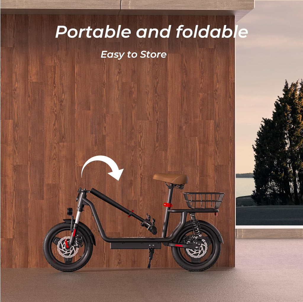 iScooter electric scooter with seat, 37/21 mile range, 28/19/15.6 mph top speed, dual suspension scooter with basket wourant