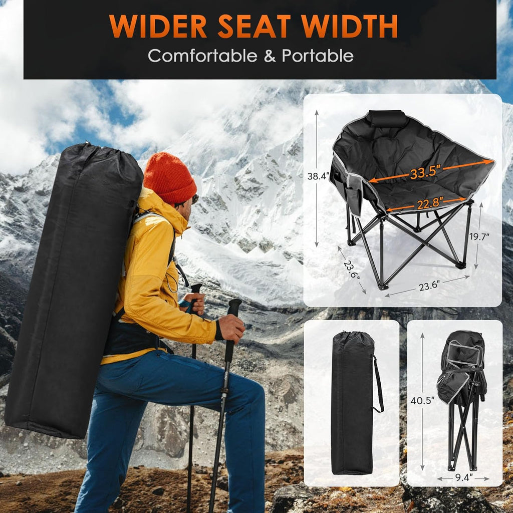 Heated Camping Chair, Extra Large Heated Chair Outdoor Sports Chair with 3 Heat Levels on Back and Seat, Portable Folding Heated Outdoor Chair (Batteries Not Included) wourant
