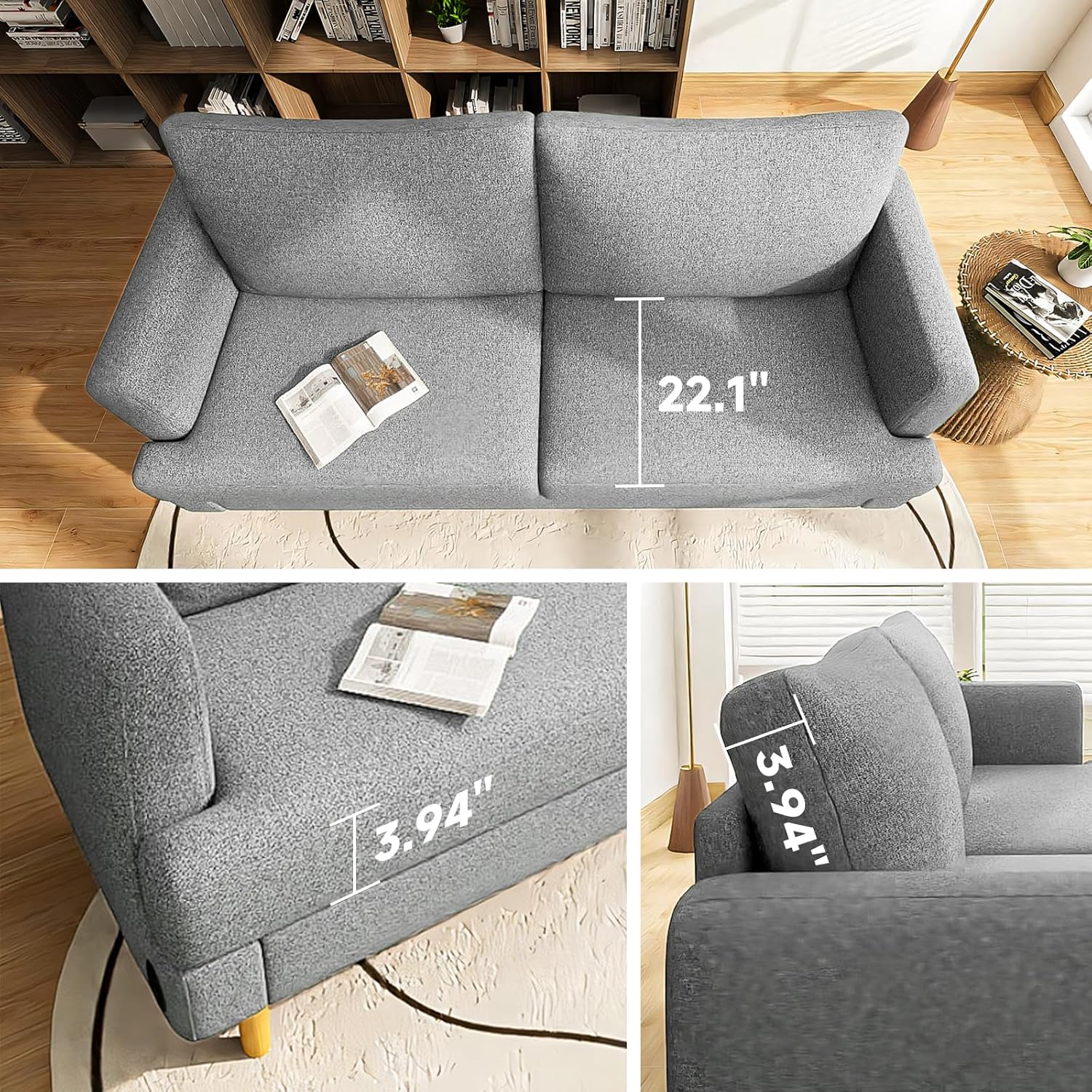 Loveseat Sofa Couch for Living Room USB Type C Ports Dark Gray Upholstered Small Couches wourant