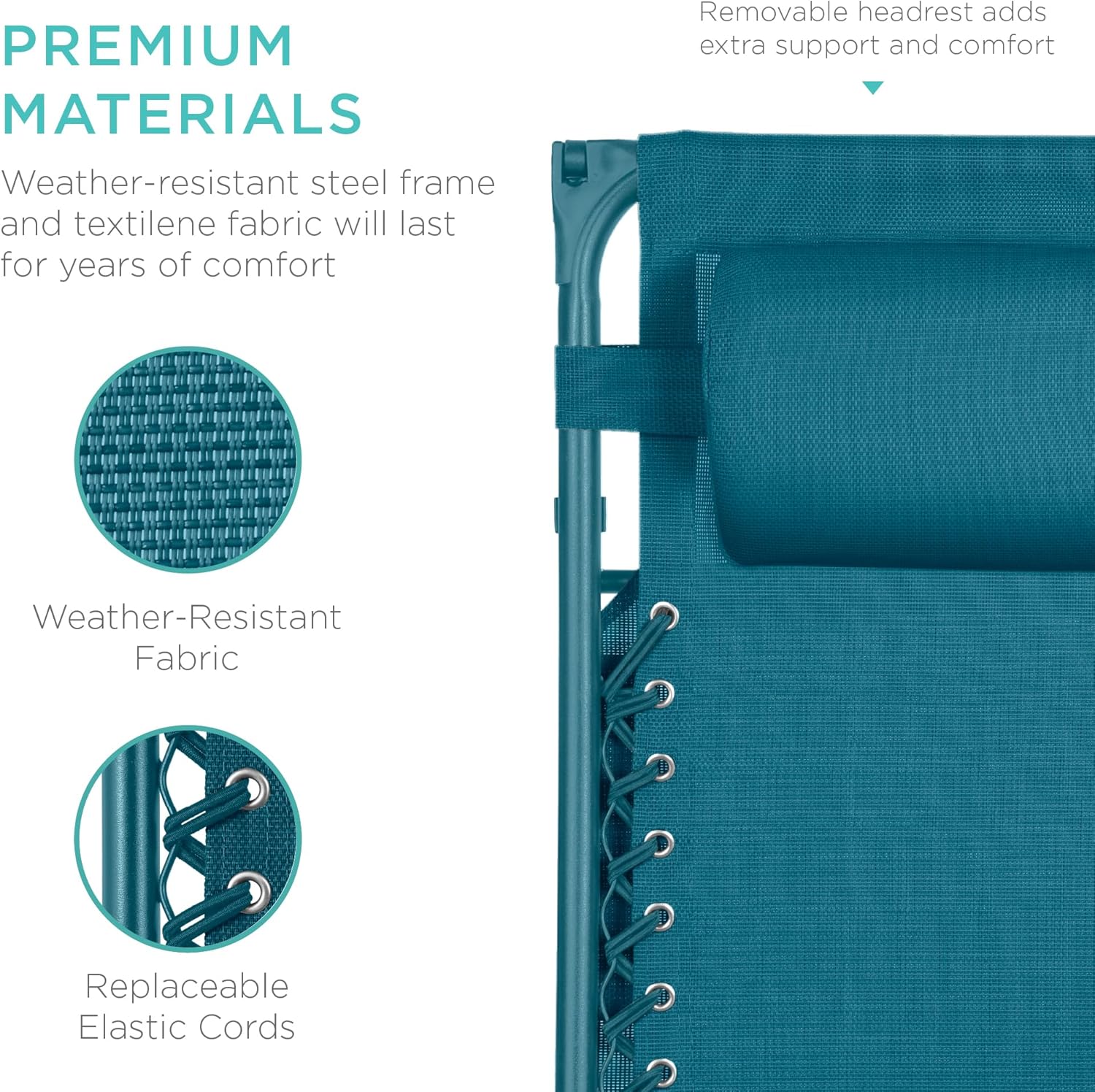 Best Choice Products Folding Zero Gravity Outdoor Recliner Patio Lounge Chair w/Adjustable Canopy Shade, Headrest, Side Accessory Tray, Textilene Mesh - Peacock Blue wourant