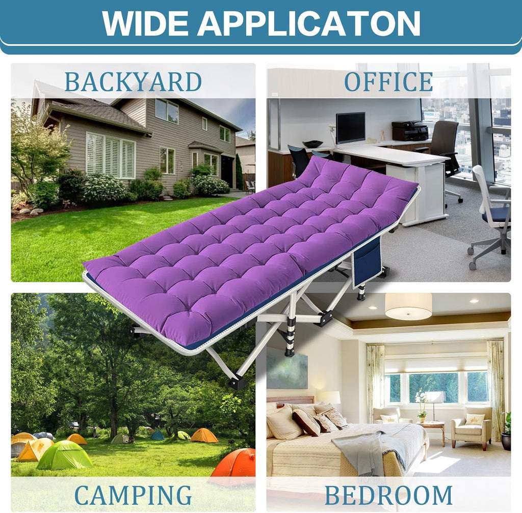 2 Pack Camping Cot with Mattress Comfortable Cot Bed Folding Cot Heavy Duty Cots for Sleeping with Carry Bag for Adults Kids Guest Bed Outdoor Indoor Home wourant