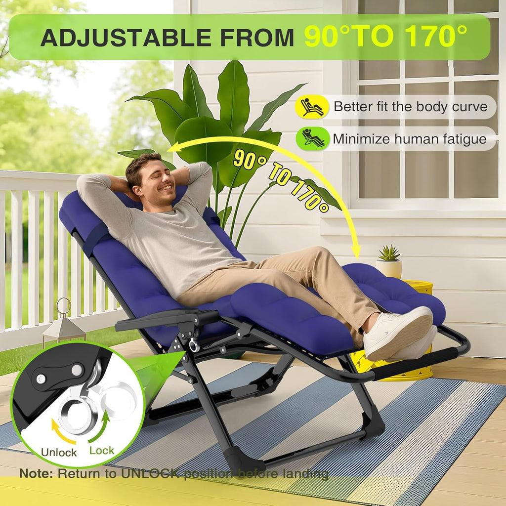 Indoor and outdoor patio chair folding lounge chair zero gravity chair with removable cushion camping lounge chair wourant