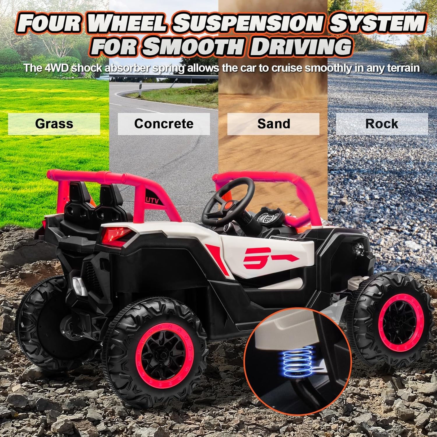 JOYRACER Kids Remote Control Car with 4 x 150W Motors, Shock Absorbers, Bluetooth, MP3 Player, and Headlights wourant