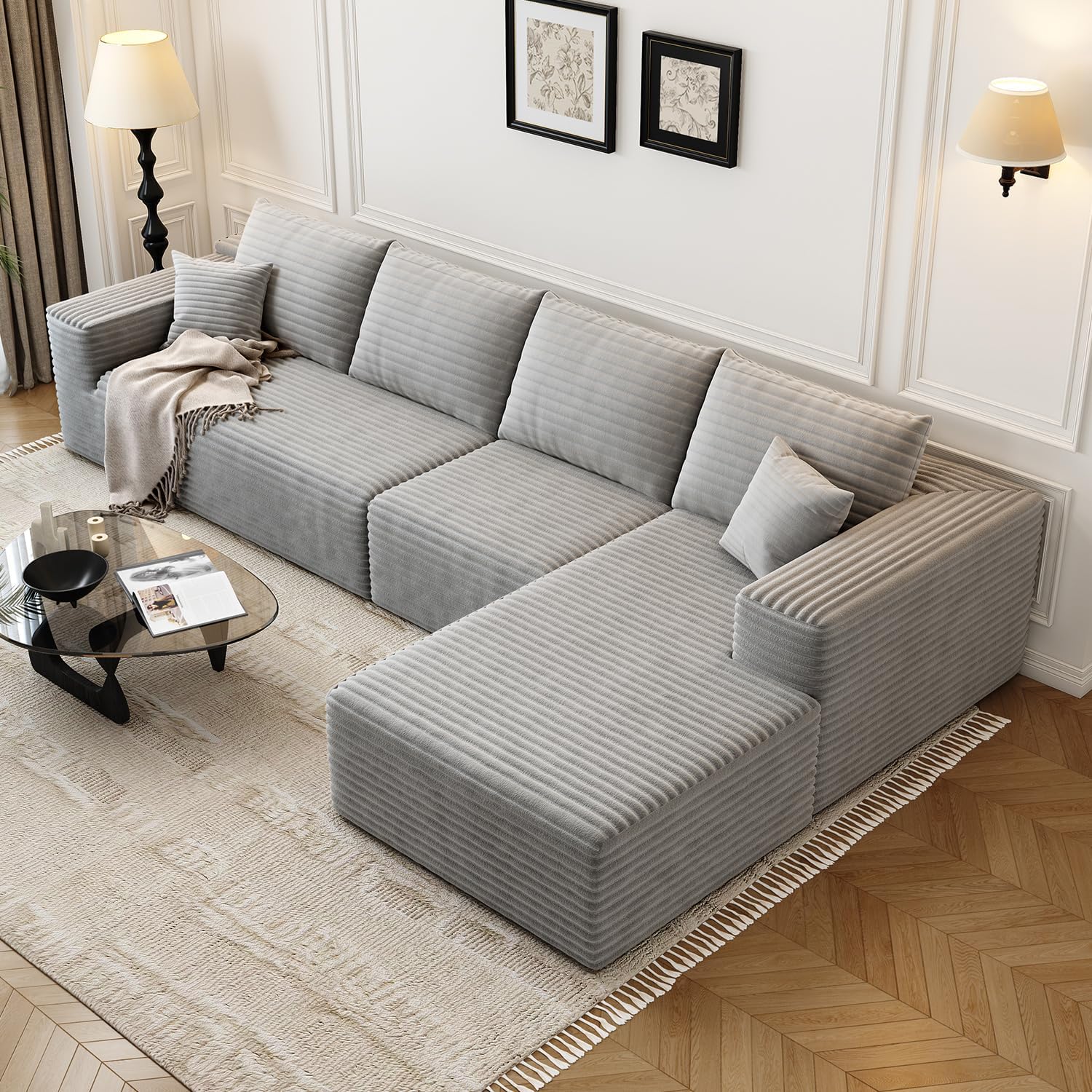 107.5" Cloud Modular Sectional Sofa Couch with L-Shape Chaise,Modern Minimalist Upholstered Couches wourant