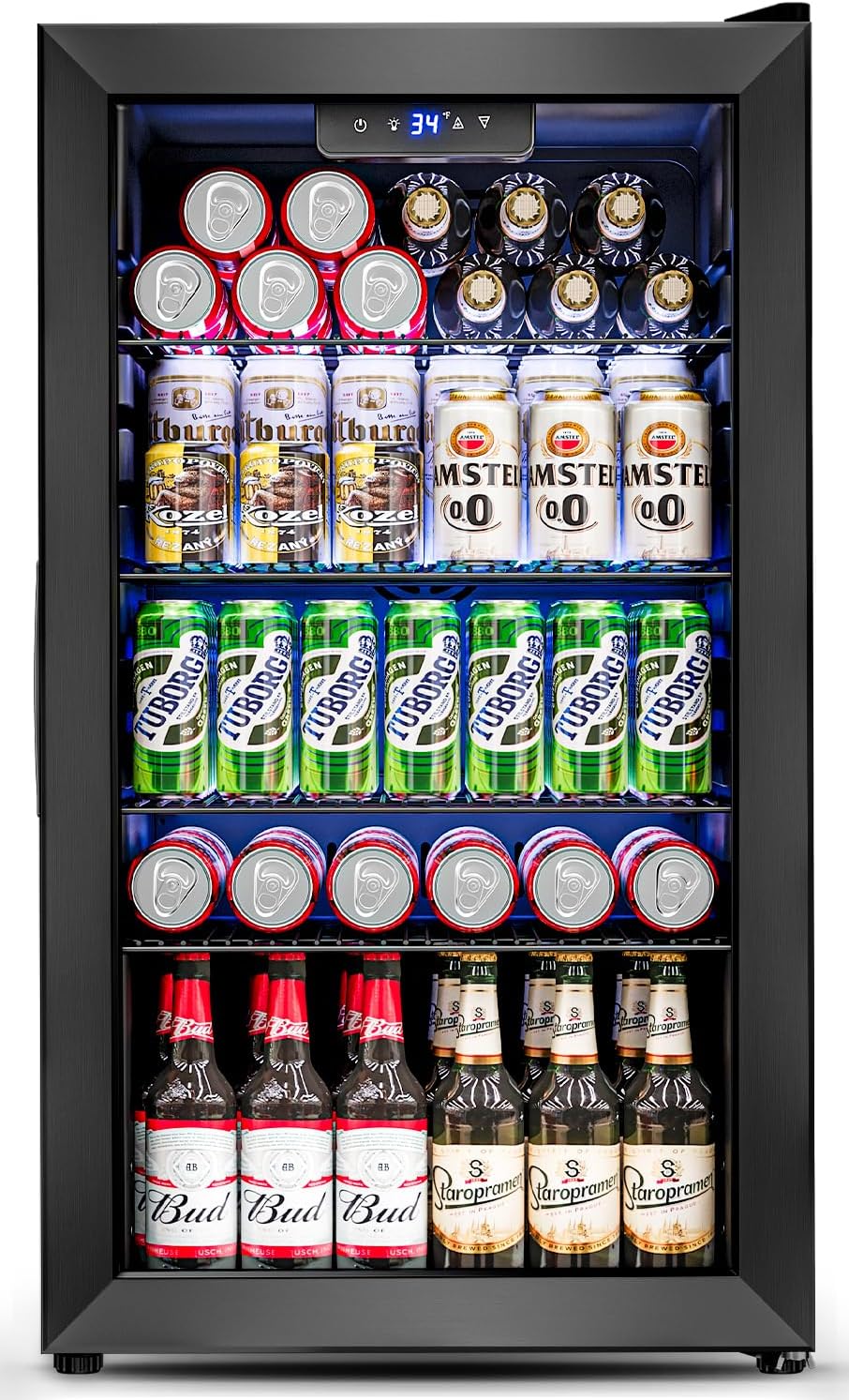 Beverage Refrigerator Cooler - 126 Can Mini Fridge Glass Door for Drinks Soda Beer Wine - Small Refrigerator for Office Bedroom Home Bar, 4 Adjustable Shelves, 3.2 Cu.Ft, Silver wourant