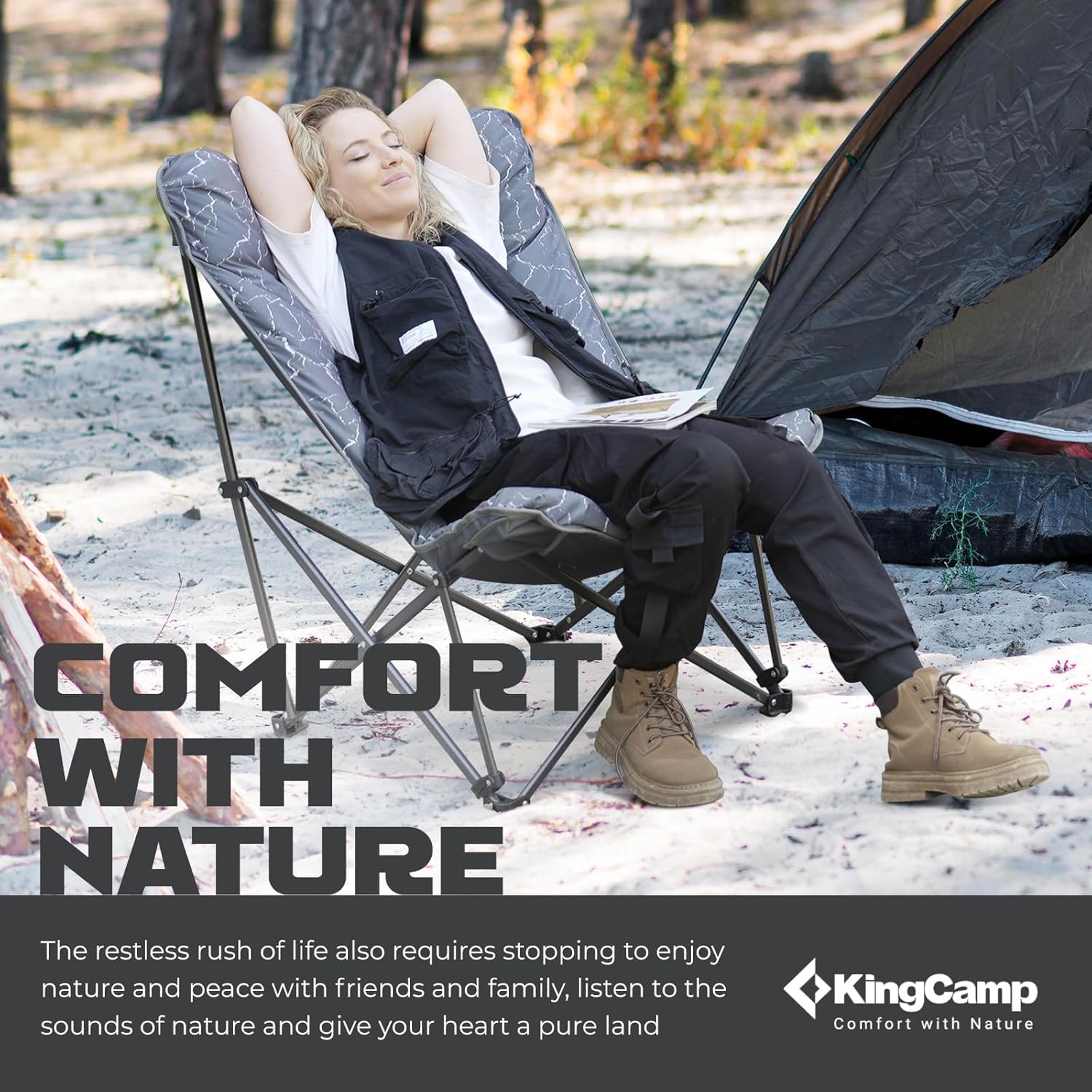Butterfly chair, extra large thick comfortable camping chair, portable folding chair, 400 lb heavy duty seat wourant