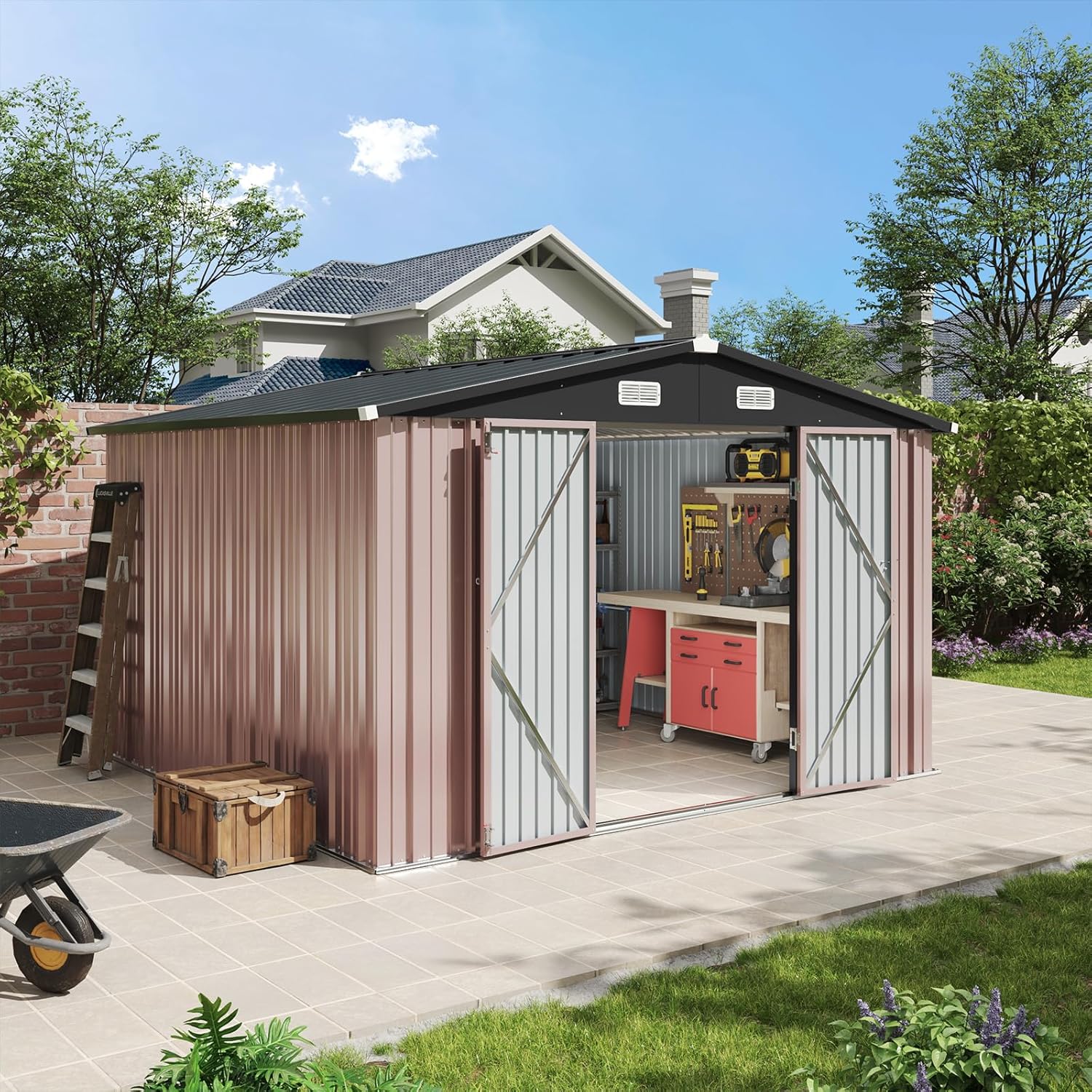 Aoxun 6.2x4 FT Shed Outdoor Storage Shed Metal Garden Shed Slooping Roof Tool Shed Bike Shed wourant