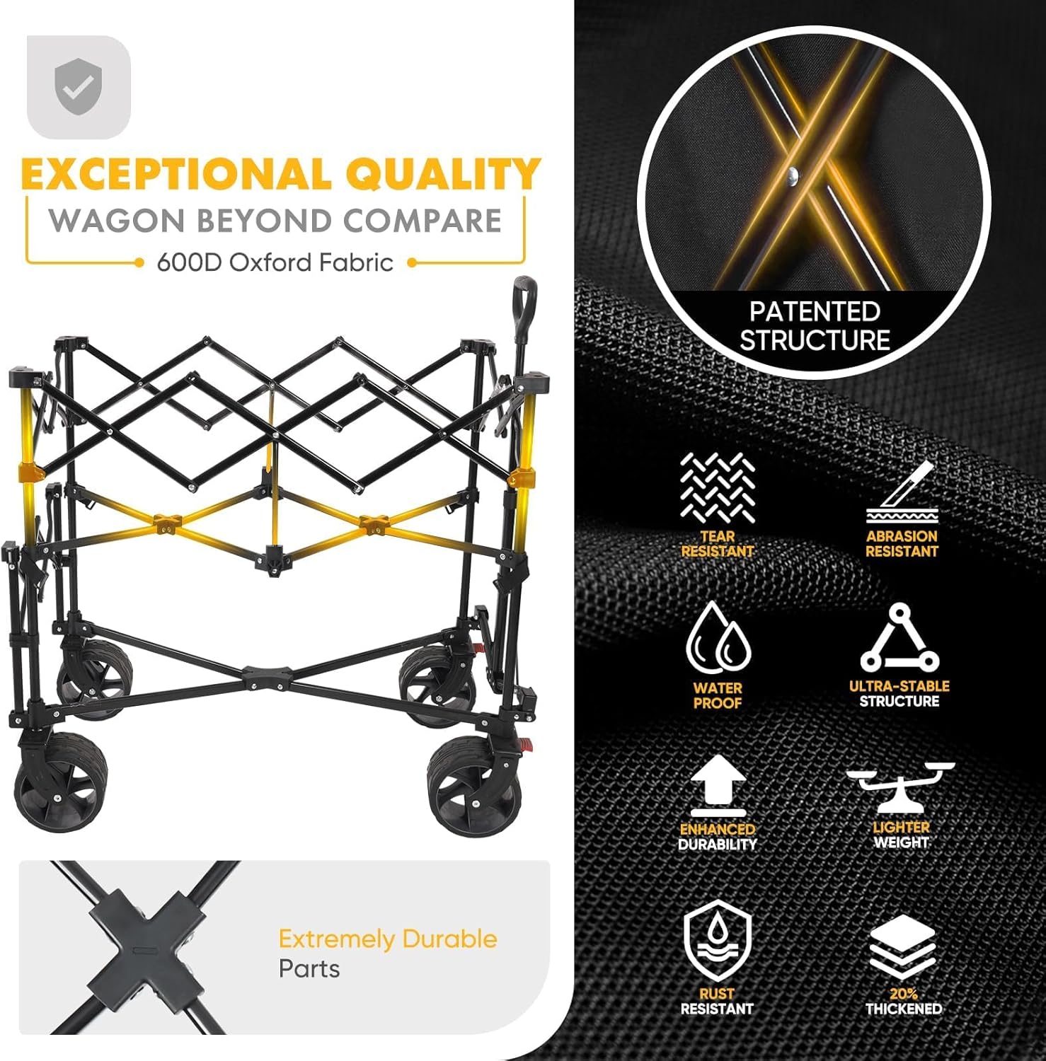400L Large Capacity Folding Double Decker Wagon with Brakes, 50" Extra Long Extender Cart, 500lbs Heavy Duty Collapsible Wagons wourant