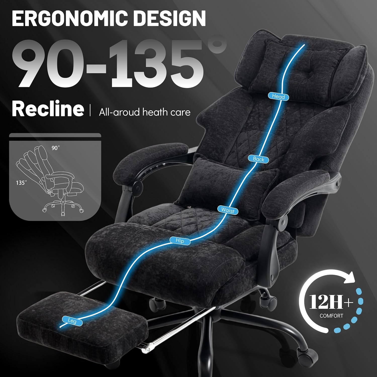 Massage Office Chair with Footrest, Large and Tall Leather Office Chair 500 lbs wourant
