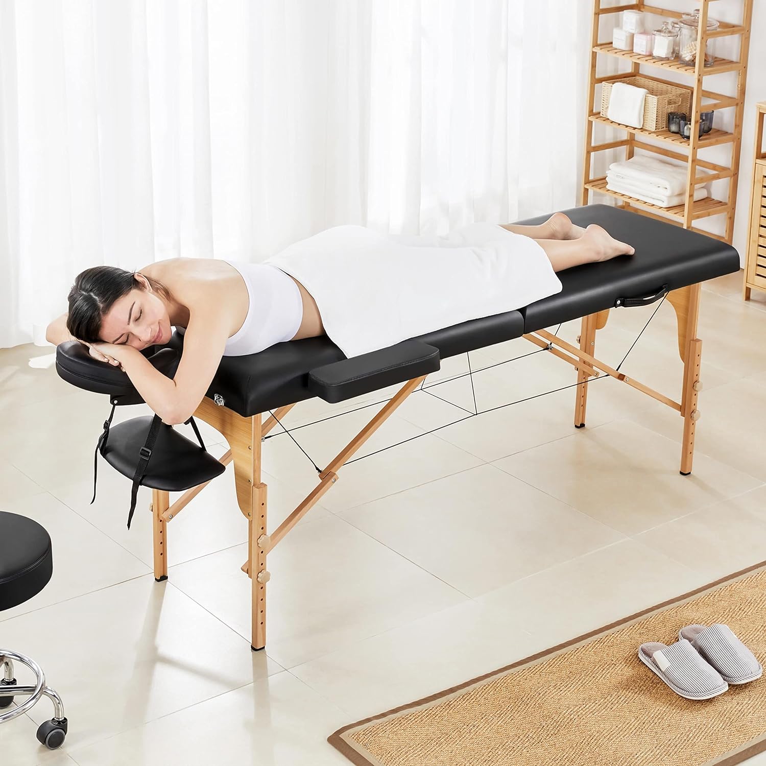 Yaheetech Massage Table Portable Lash Beds Spa Bed Massage Couch Foldable Spa Tables Adjustable 2 Fold with Non-Woven Bag 24 inch, Black wourant