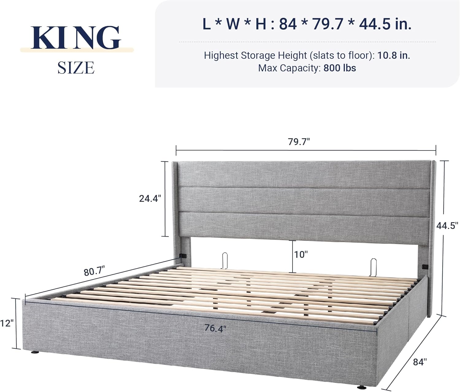 Allewie Queen Size Lift Up Storage Bed Modern Wingback Headboard Hydraulic Support wourant