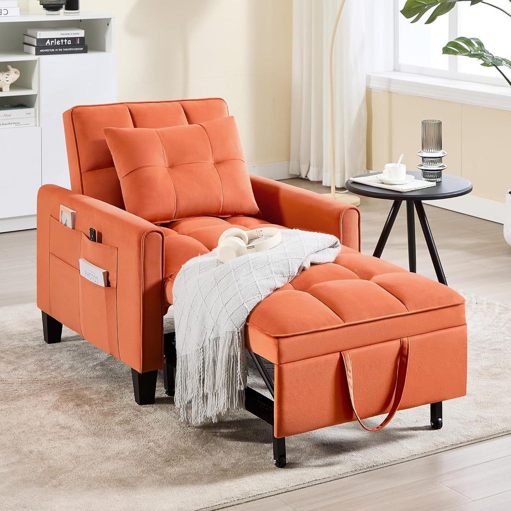 Convertible Sleeper Chair, 3 in 1 Sleeper Chair Bed Pull Out Sofa Bed Chairs, Velvet Single Sofa with Adjustable Backrest wourant