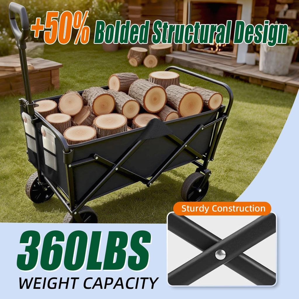 Foldable 4-wheel cart, foldable, 37 inches long, 480 lb capacity, heavy-duty beach cart, shopping cart with wheels wourant