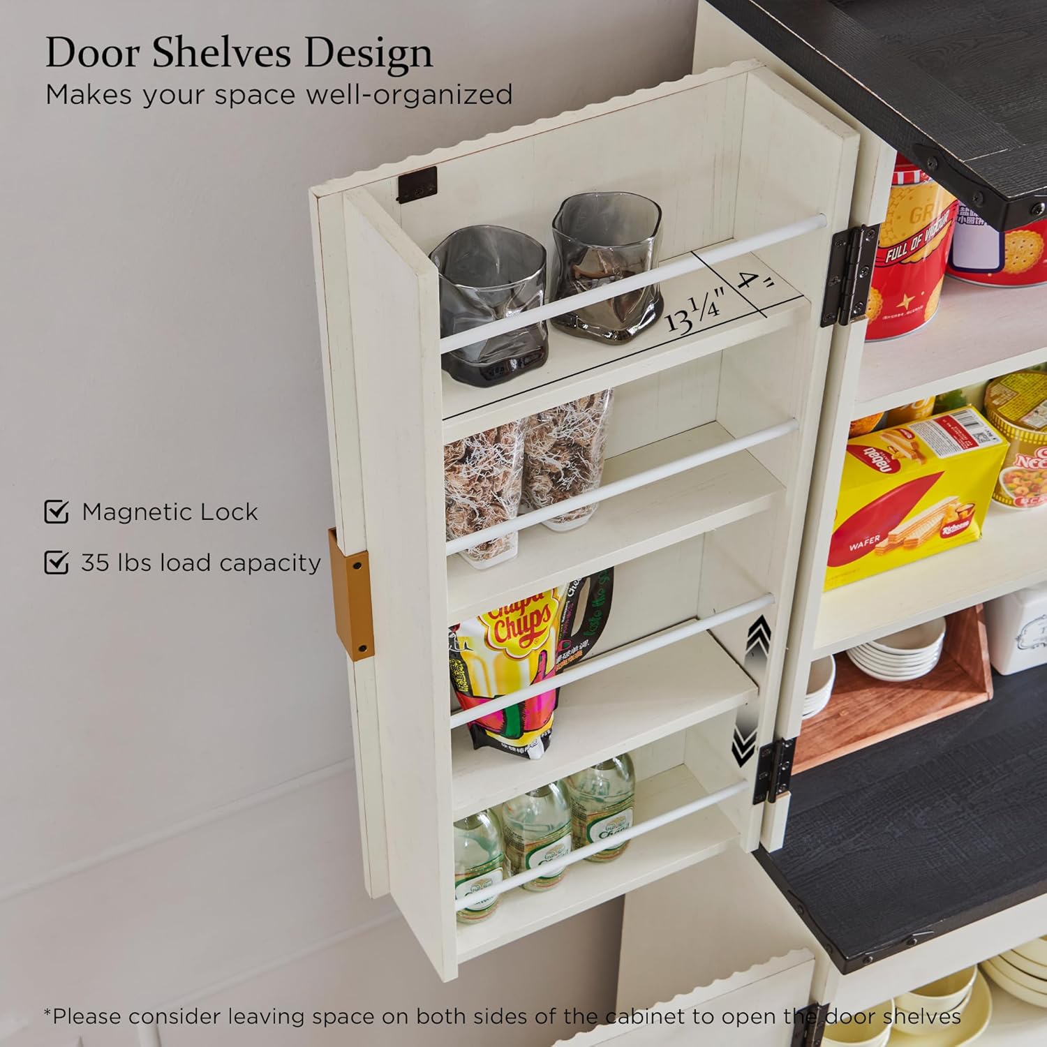 Fluted Pantry Cabinet, 72" Tall Modern Storage Cabinet with 4 Doors, Organizer, Drawer and Adjustable Shelves, Wood Cupboard wourant