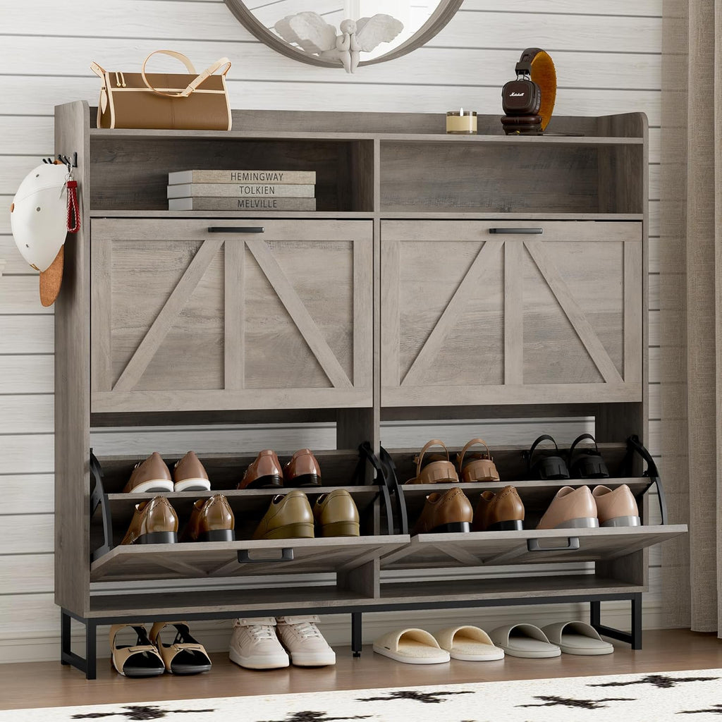 Shoe cabinet with 2 flip-top drawers Narrow shoe storage cabinet wourant