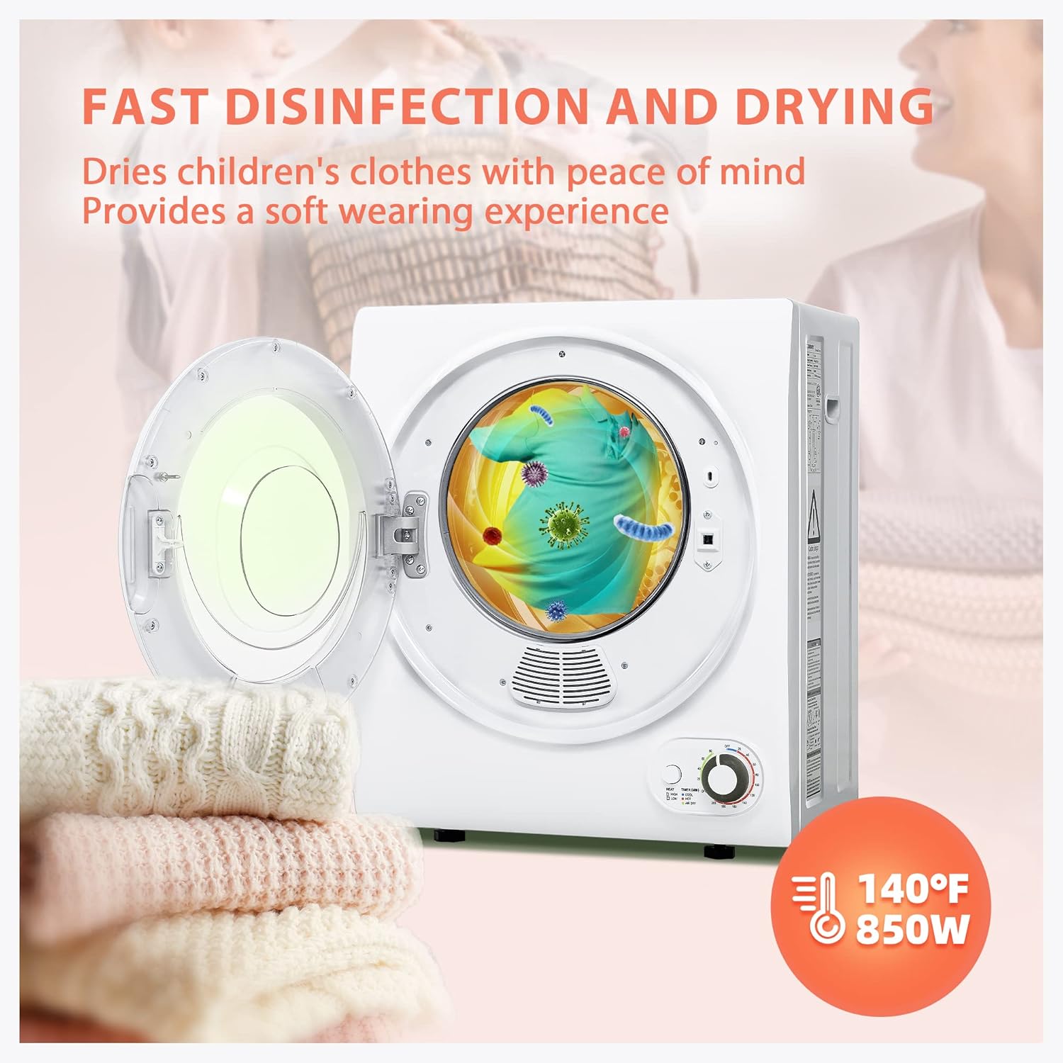 Euhomy 110V Portable Clothes Dryer 850W Compact Laundry Dryers 1.5 cu.ft wourant