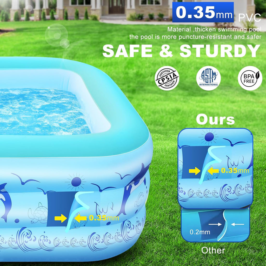 2026 Upgrade Inflatable Pools with Lights, Inflatable Swimming Pools for Adults, Blow Up Pool Solar, Large Pool, Durable Thickened Inflatable Pool for Backyard- Light Blue woonhhop