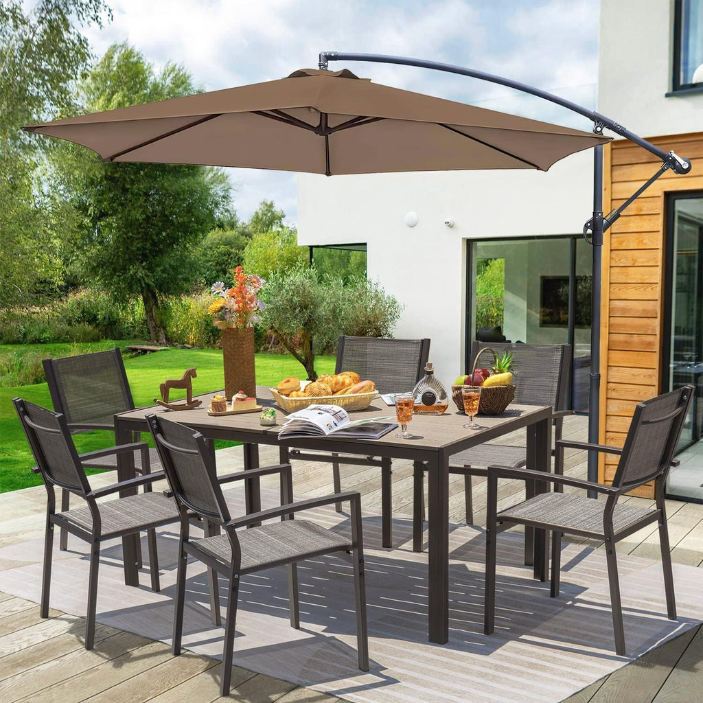 Homall Patio Dining Set 7 Pieces Outdoor Furniture Table and 6 Textilene Chairs, Light Grey wourant