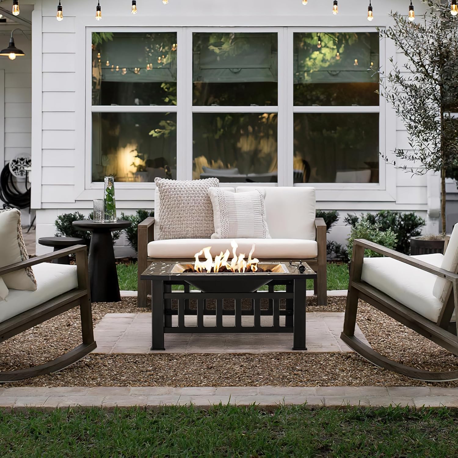 Devoko Outdoor Fire Pit, 32 Inch Firepit Table Metal Outdoor Fireplaces with Waterproof Cover for Outside Patio Camping wourant