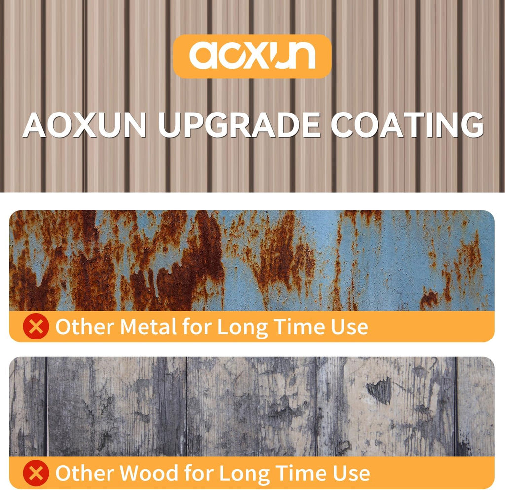 Aoxun 12x10 FT Shed Metal Outdoor Waterproof Storage Shed Steel Utility Garden Tool Shed with Door & Lock Outdoor Storage for Garden Patio Lawn Poolside, Brown wourant