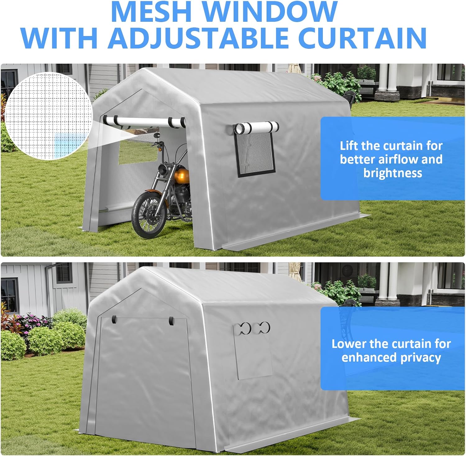 6x8 ft Heavy Duty Carport Tent Portable Garage with Removable Side Walls and Door Four Seasons Tarpaulin wourant