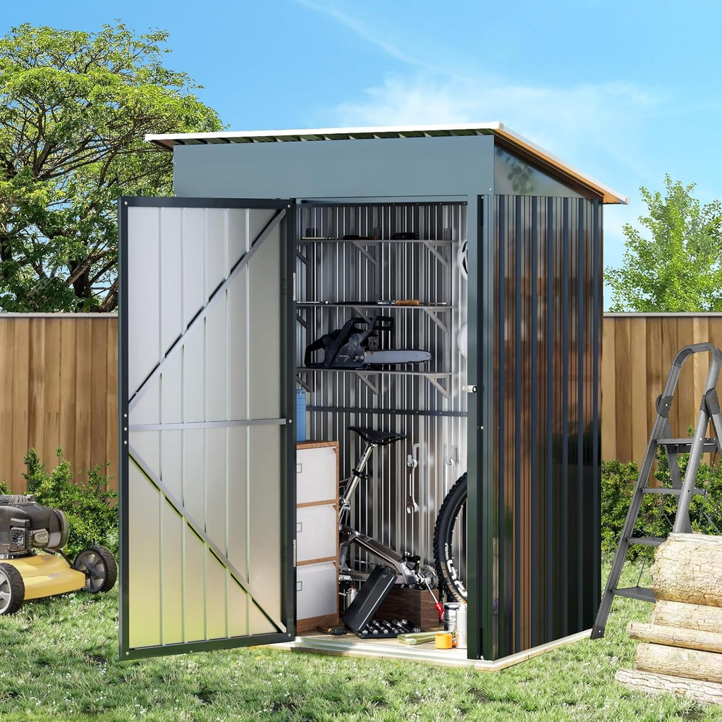Breezz 8X10FT Outdoor Steel Storage Shed Lockable Doors Weather-Resistant Metal Tool Shed wourant