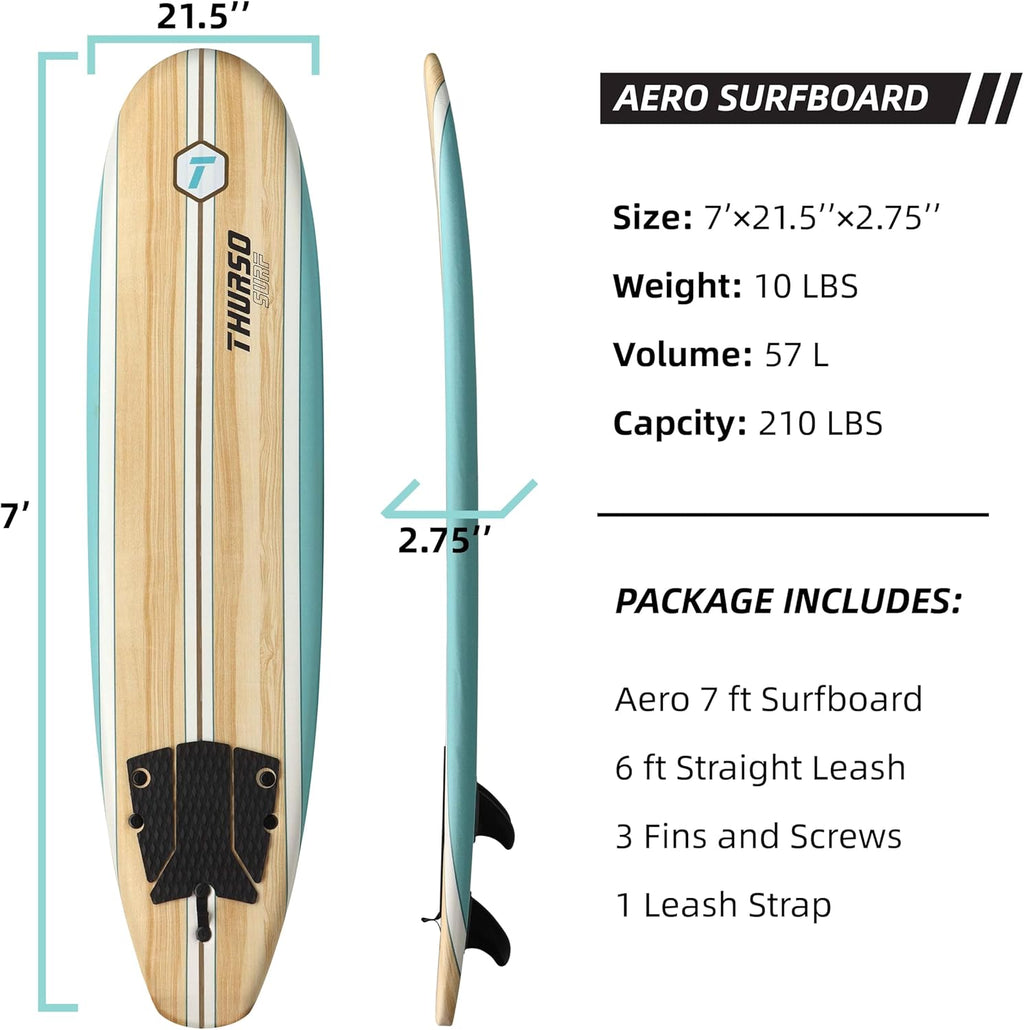 Thurso Surf 7/8 ft Soft Top Foam Beginner Surfboard for Adults and Kids Perfect Longboard for Surfing Beach Fun and Water Sports Lightweight and Durable Modern Design for All Levels of Surfers wourant
