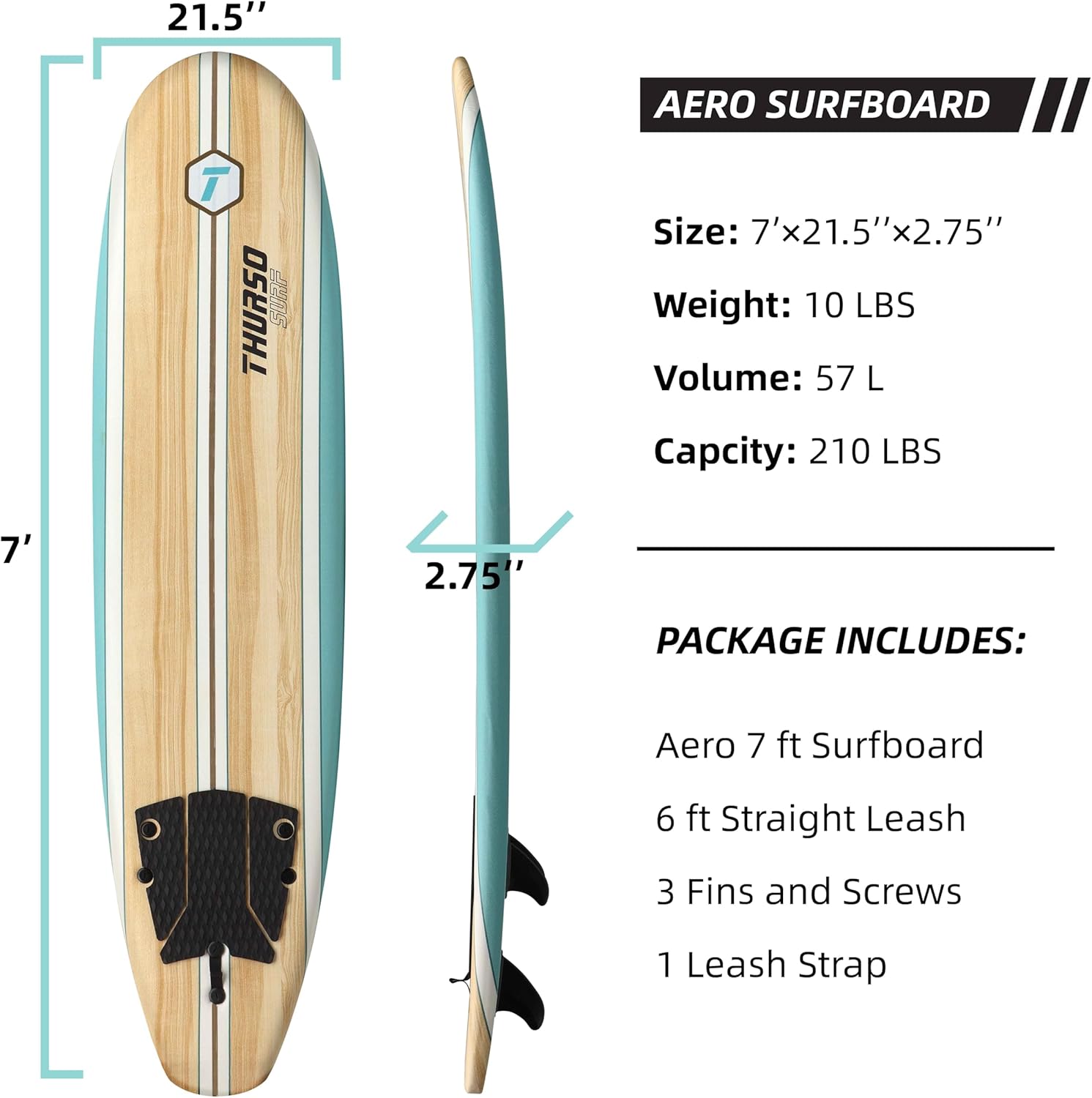 Thurso Surf 7/8 ft Soft Top Foam Beginner Surfboard for Adults and Kids Perfect Longboard for Surfing Beach Fun and Water Sports Lightweight and Durable Modern Design for All Levels of Surfers wourant