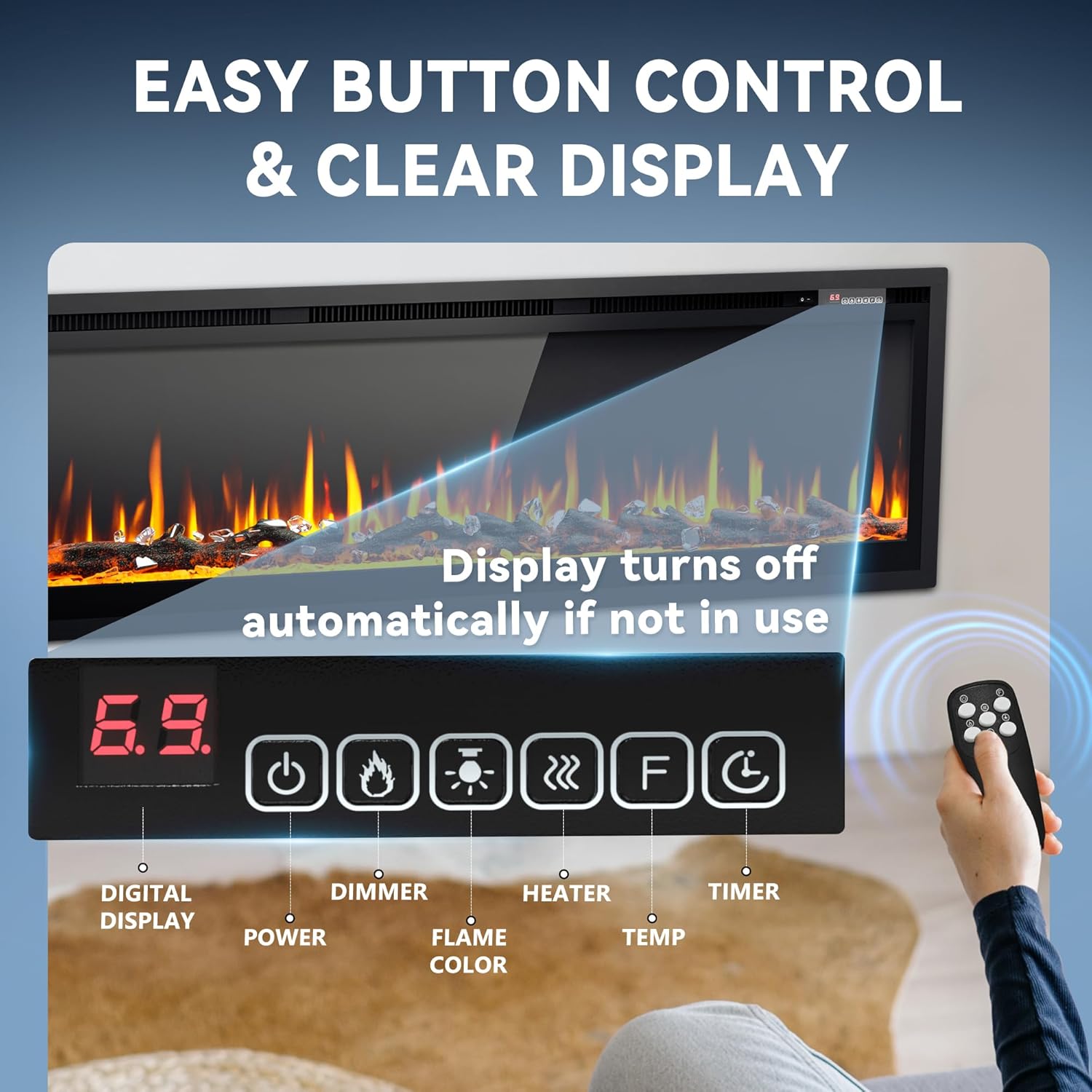 EUHOMY 50 Inch Electric Fireplace Wall Recessed and Wall Mounted with Adjustable Flame Color, Fireplace Heater with Remote Control, Linear Fireplace with Timer, Touch Screen, Log & Crystal, 750/1500W wourant